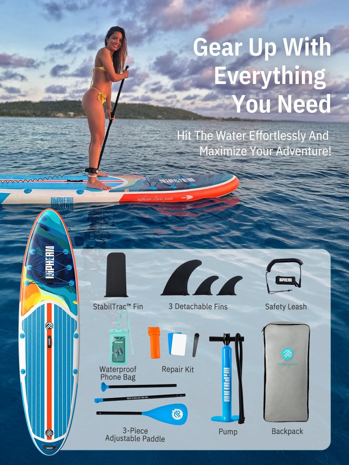 Thumbnail 6 de Niphean SUPNP320 Inflatable Paddle Board, 10'6", 450 lb Capacity, Anti-Slip Deck