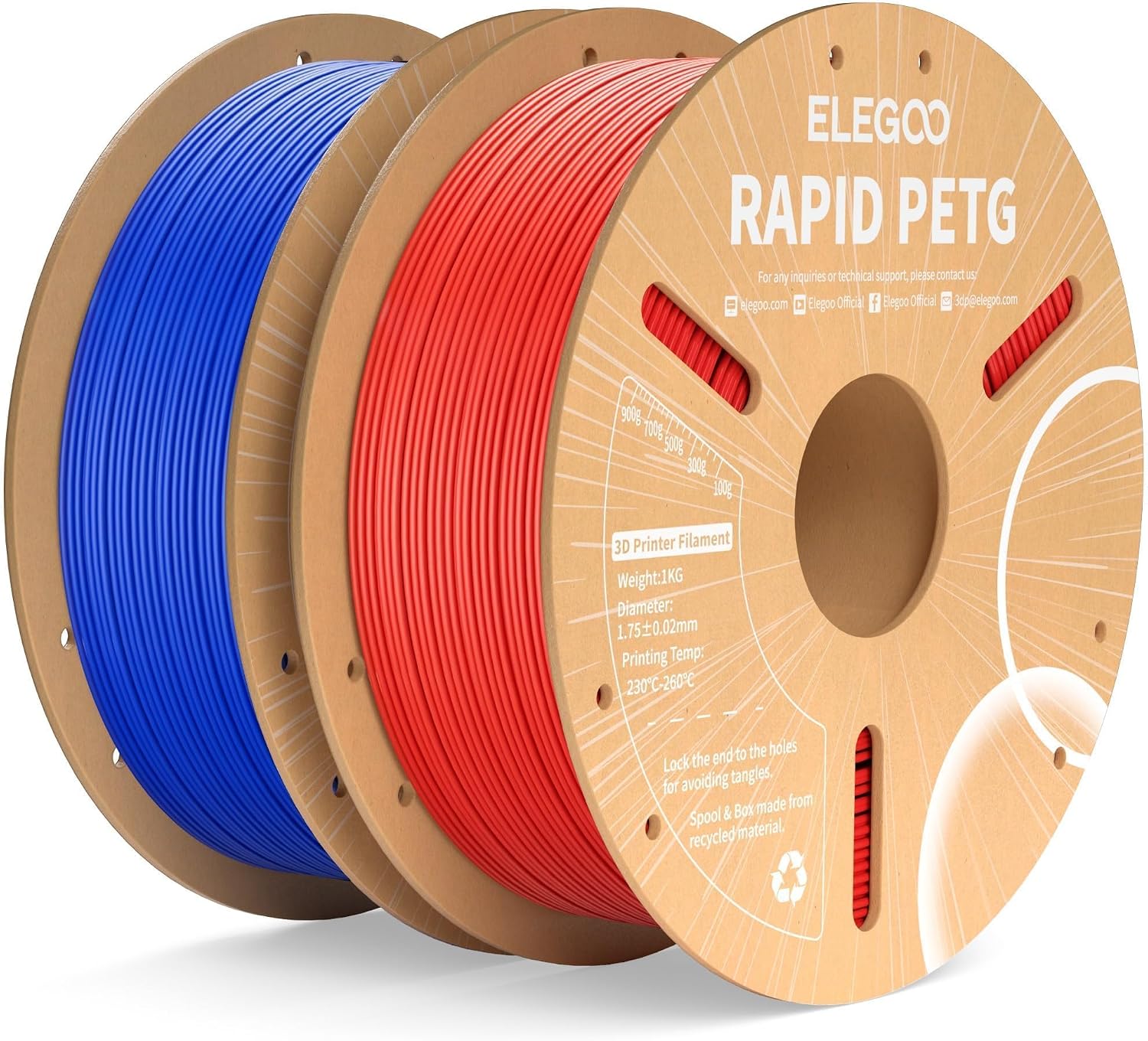 Detalle de ELEGOO CA-EL-3D-PHE21 Rapid PETG Filament, 1.75 mm, Red and Blue, 2 kg