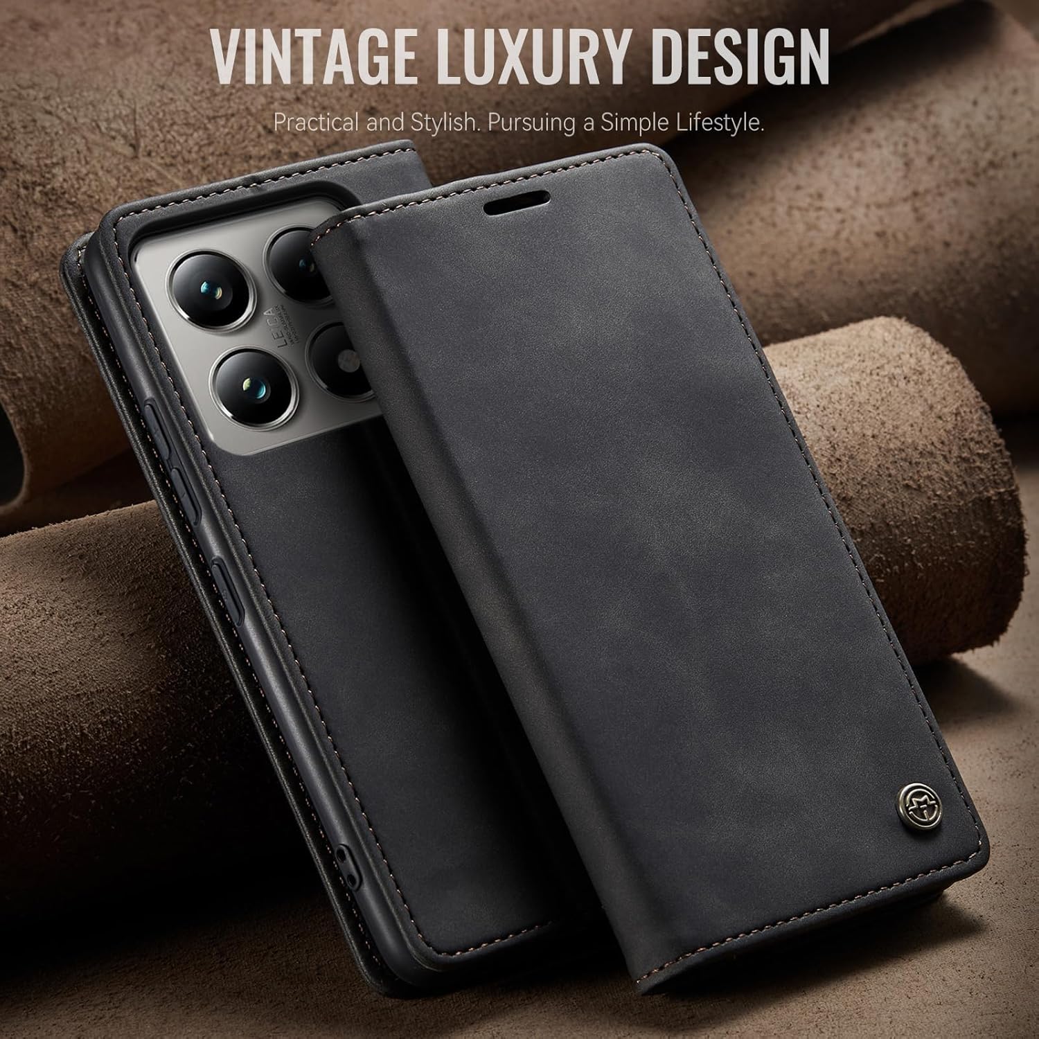 Thumbnail 4 de Samokor Hülle für Xiaomi 14T Pro 5G – klappbares Flip-Case aus Kunstleder mit Kartenfach und Standfunktion (Schwarz)
