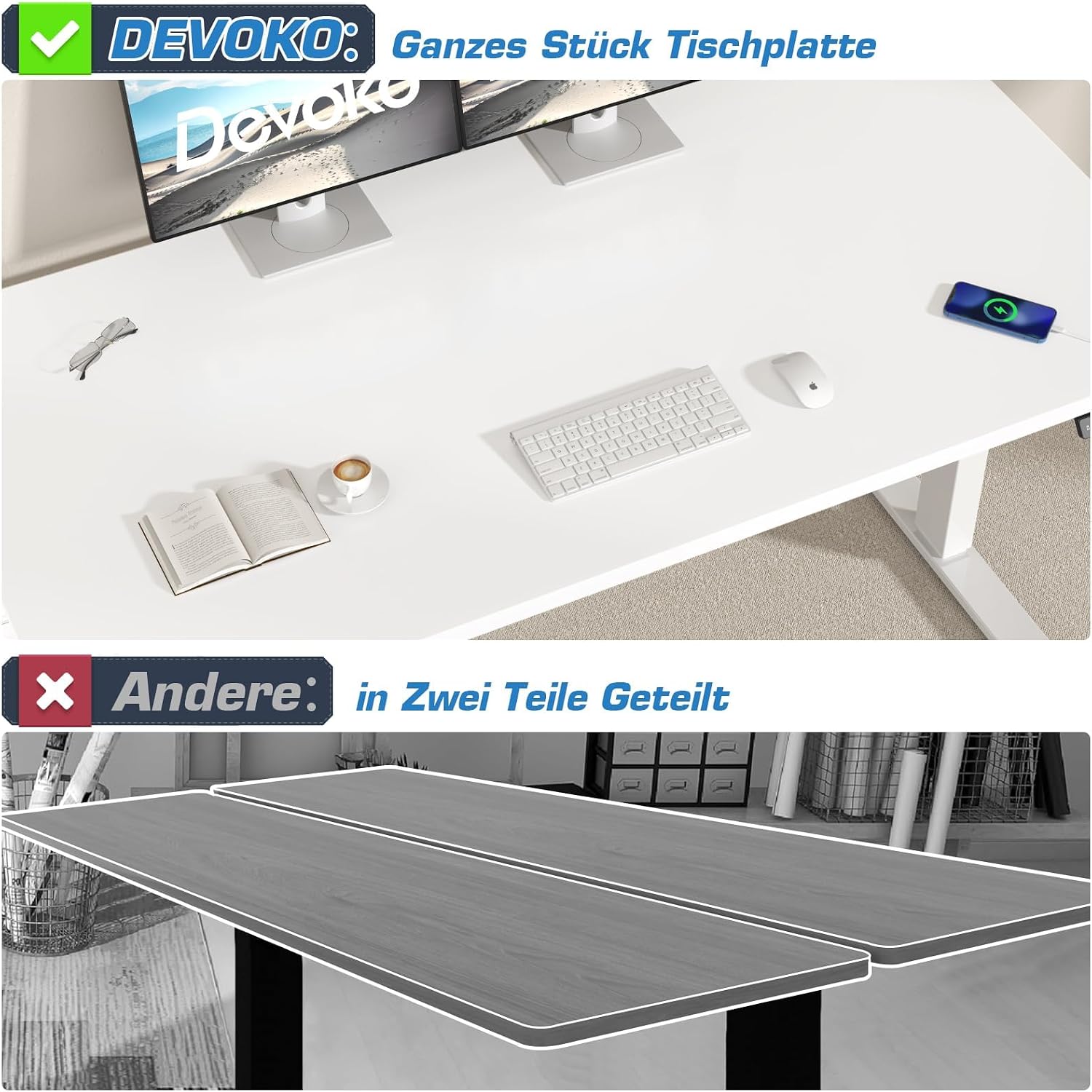 Detalle 2 de Devoko Höhenverstellbarer Schreibtisch 180×80 cm