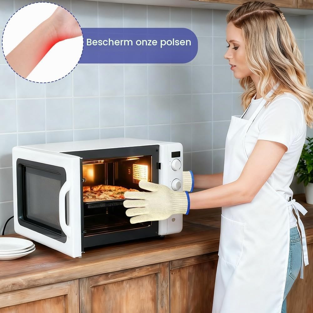Detalle 2 de AUAUY ovenhandschoenen, dubbel gebreid katoen met vijf vingers, tot 250 °C