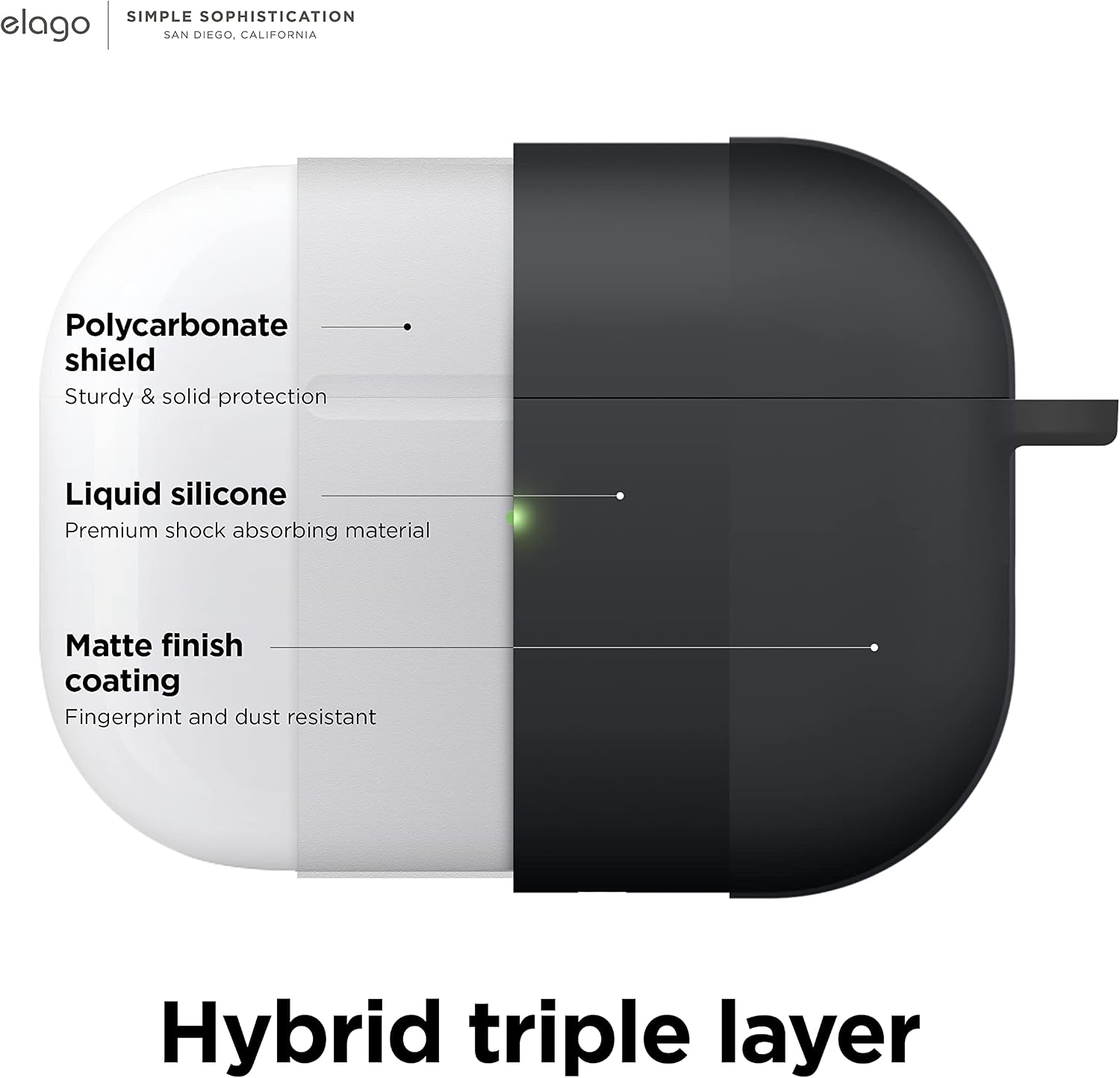 Detalle de elago Coque en silicone triple couche pour Apple AirPods Pro 2, avec mousqueton (Noir)