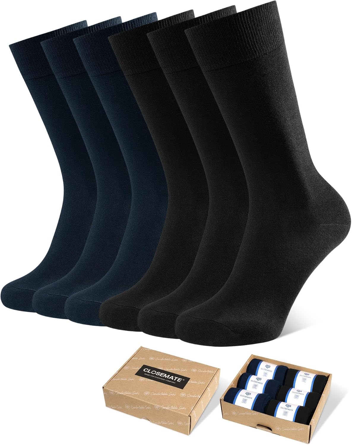 Detalle de CLOSEMATE Men's Dress Socks, 6-Pair Cotton Blend with Reinforced Heel and Toe