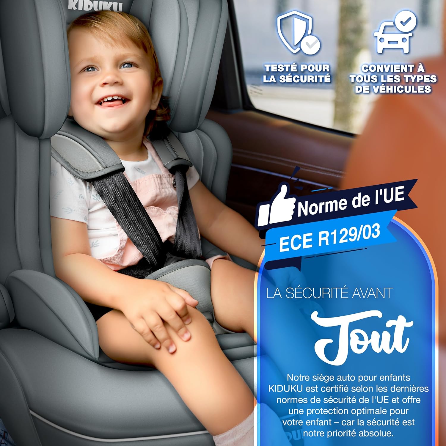 Detalle de KIDUKU Siège auto évolutif pour enfants 9–36 kg (Groupe 1/2/3) — Protection et confort