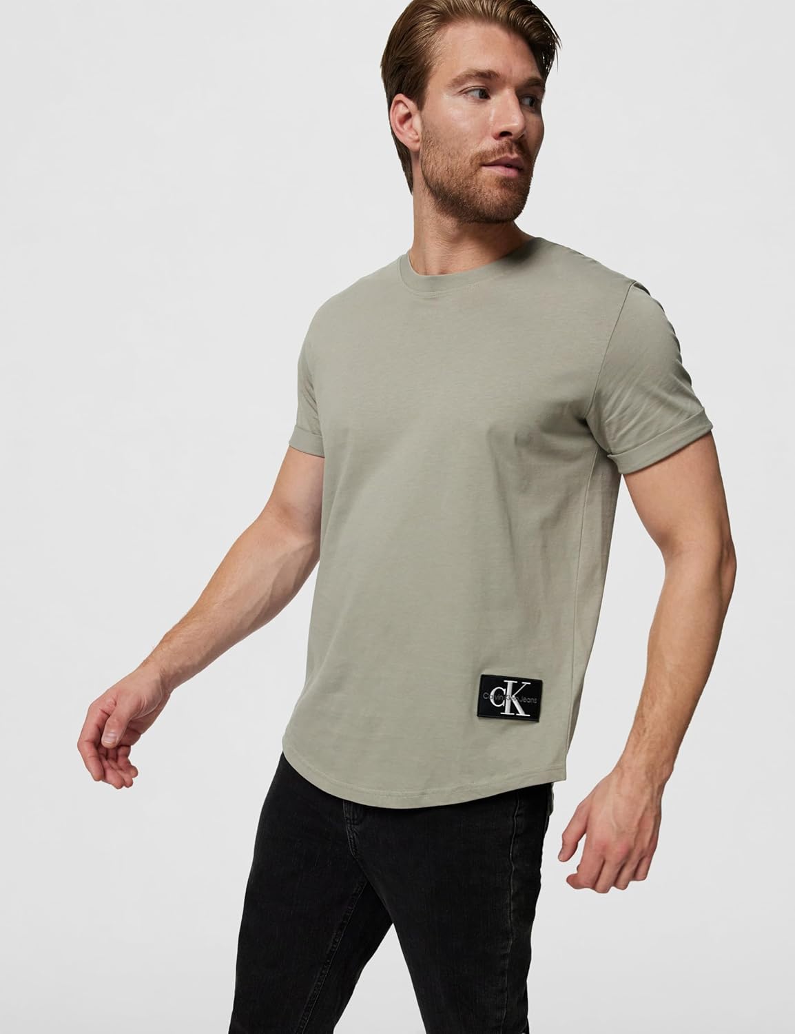 Thumbnail 1 de Calvin Klein Herren T-Shirt Kurzarm Badge Turn Up Sleeve Rundhalsausschnitt aus 100% Baumwolle