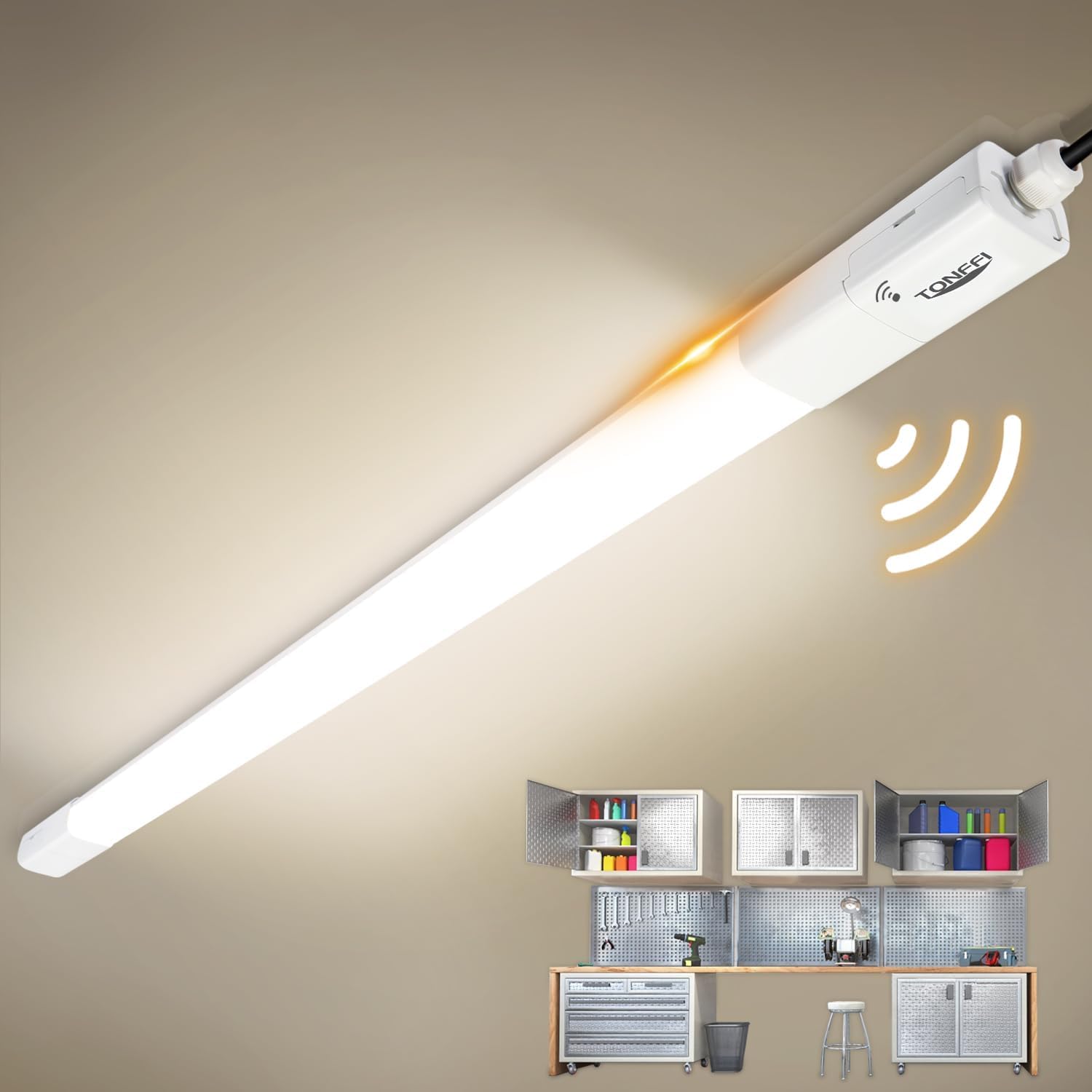 Detalle de TONFFI 3er-Set LED Feuchtraumleuchte 115 cm mit Bewegungsmelder, 36 W / 4.100 lm, IP65
