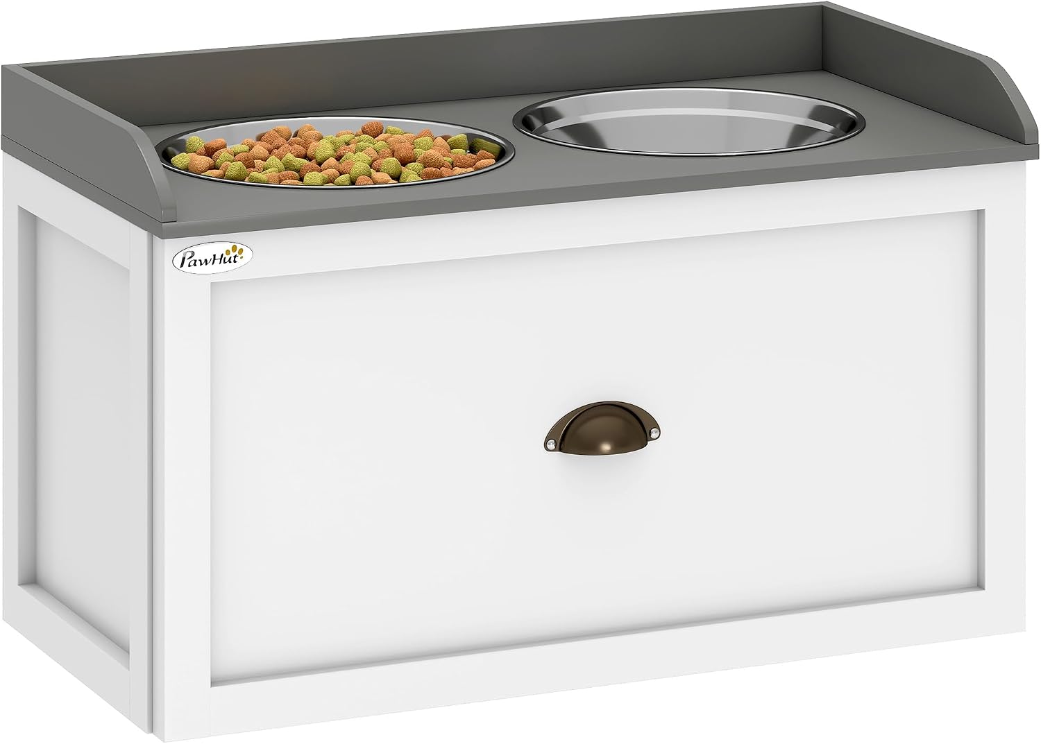 Detalle de PawHut gamelles pour chiens surélevées avec support et tiroir coulissant (2 gamelles inox de 2 L)