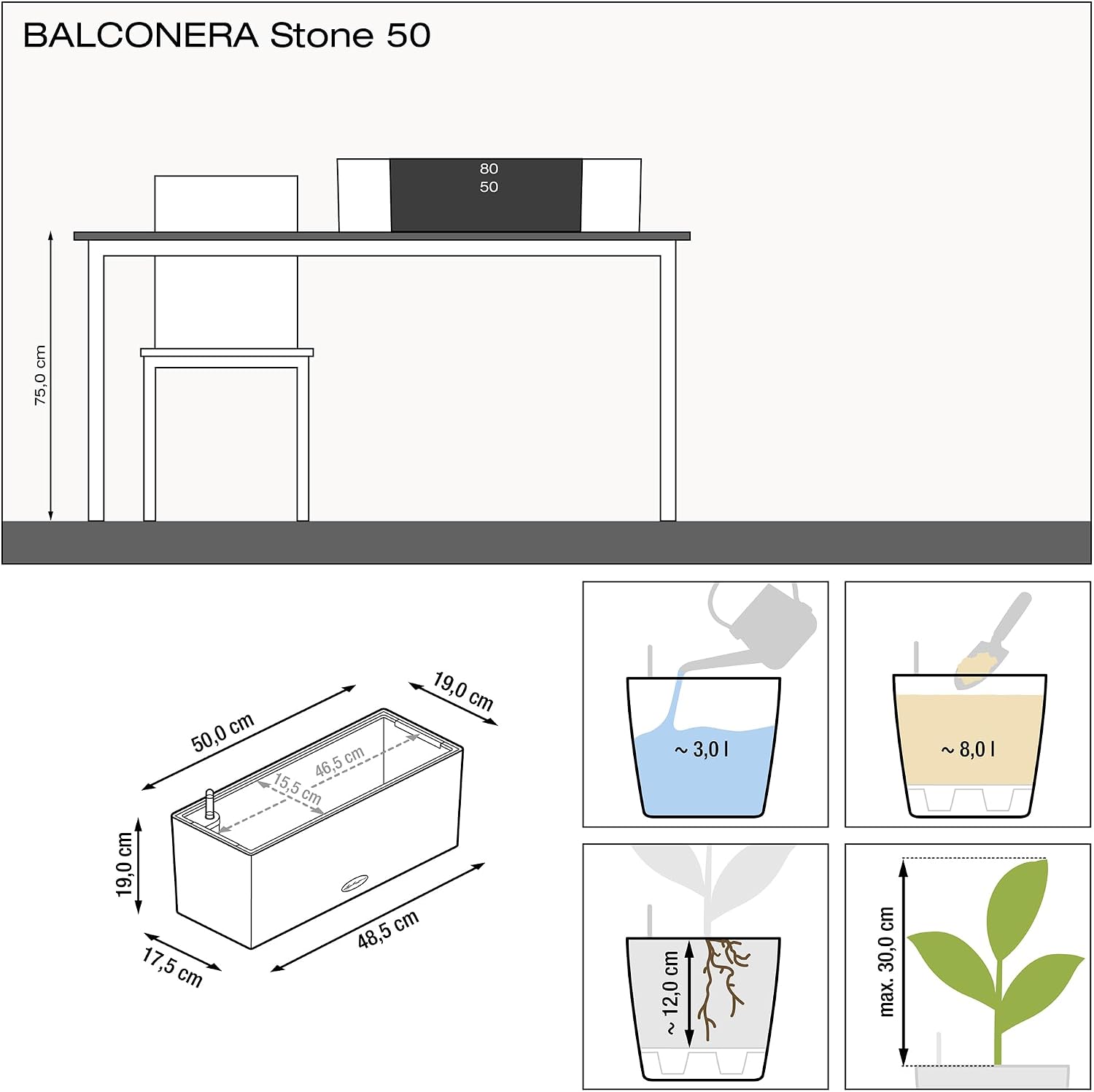Thumbnail 3 de LECHUZA BALCONERA Stone 50 grigio pietra
