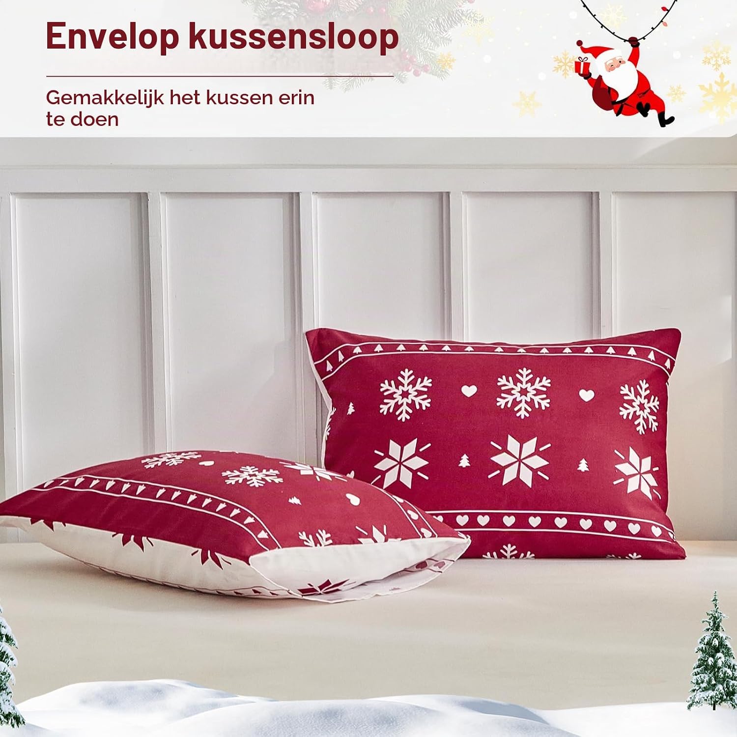 Thumbnail 6 de Tokokimo rood kerstdekbedovertrek 240 x 220 cm van microvezel met sneeuwvlokken