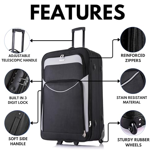 Detalle de FLYMAX Cabin Suitcase 55x40x20 – Lightweight, secure carry-on for major UK airlines