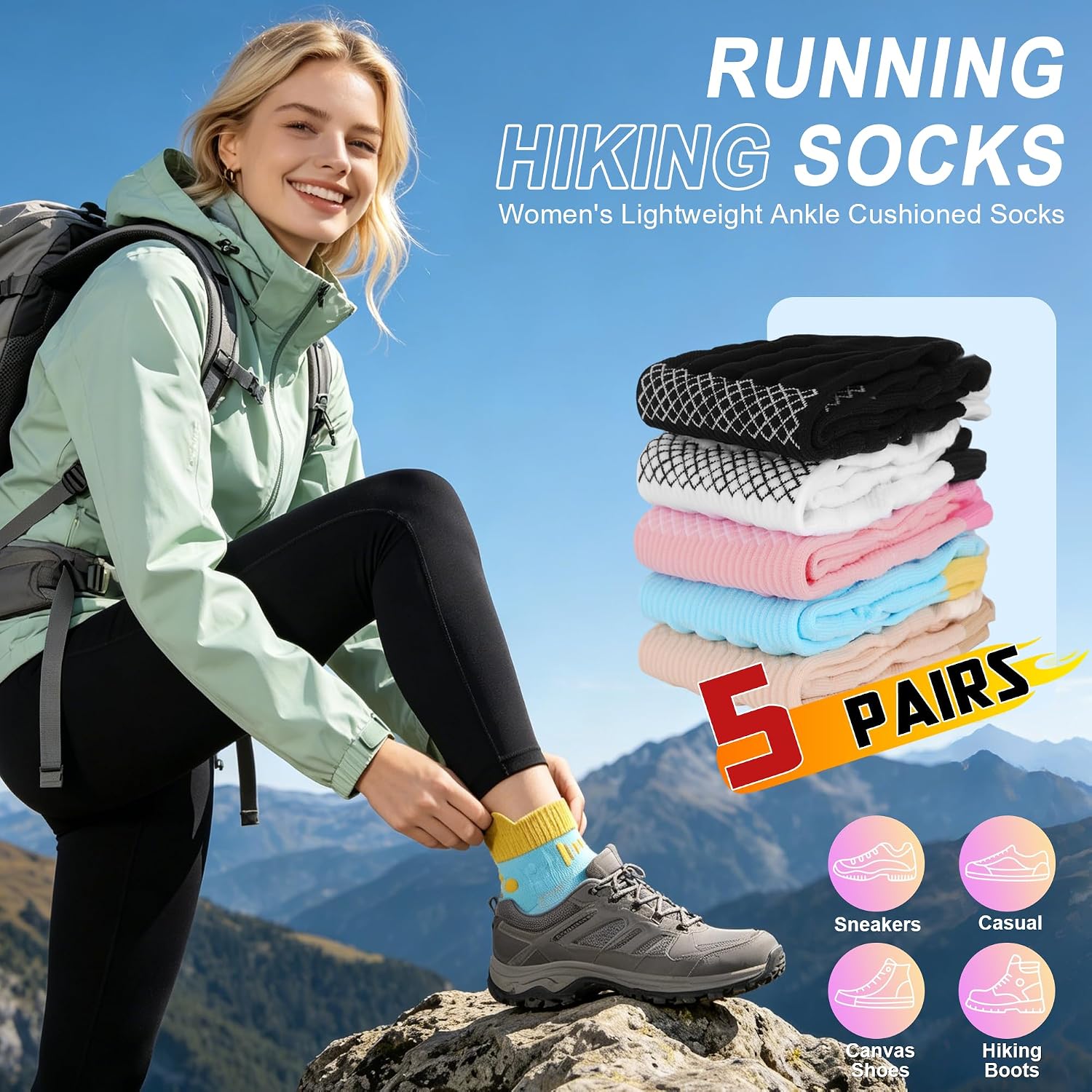 Detalle de Bequemer Laden 5 Paires Chaussettes Antidérapantes Femme – Running & Pilates