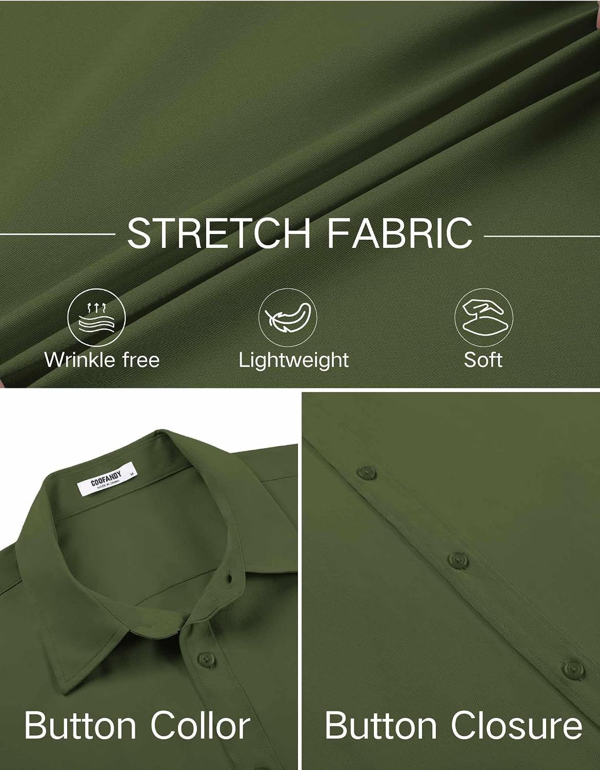 Detalle de COOFANDY Men's Stretch Short Sleeve Dress Shirt — Wrinkle-Resistant, Comfortable Button-Down