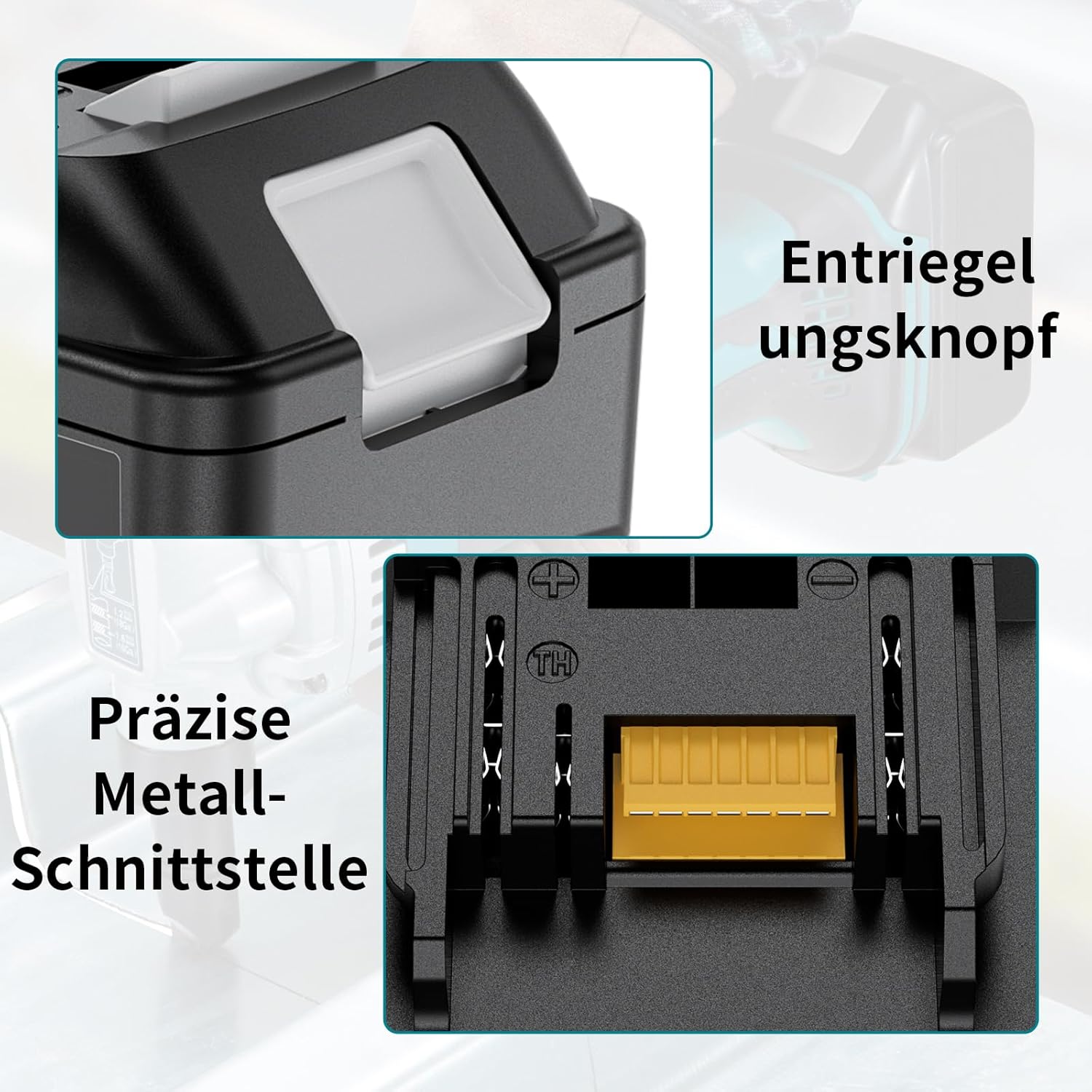 Detalle de 2 x 5500 mAh Makita 18V Ersatzakku – robustes Hochkapazitäts-Upgrade mit LED-Anzeige