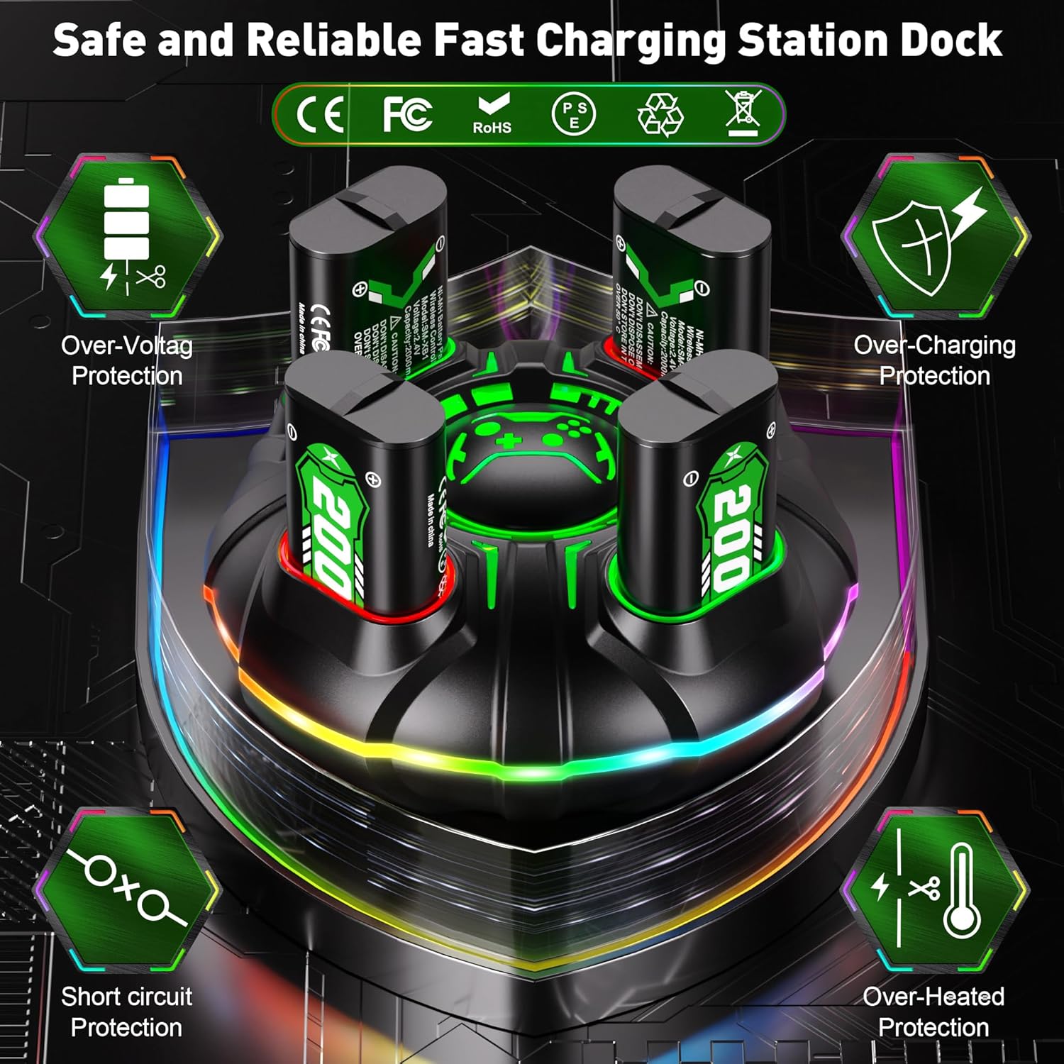 Thumbnail 6 de Akku für Xbox Series X/S und Xbox One Controller – 4x2000mAh Schnelllade-Set mit RGB-LED