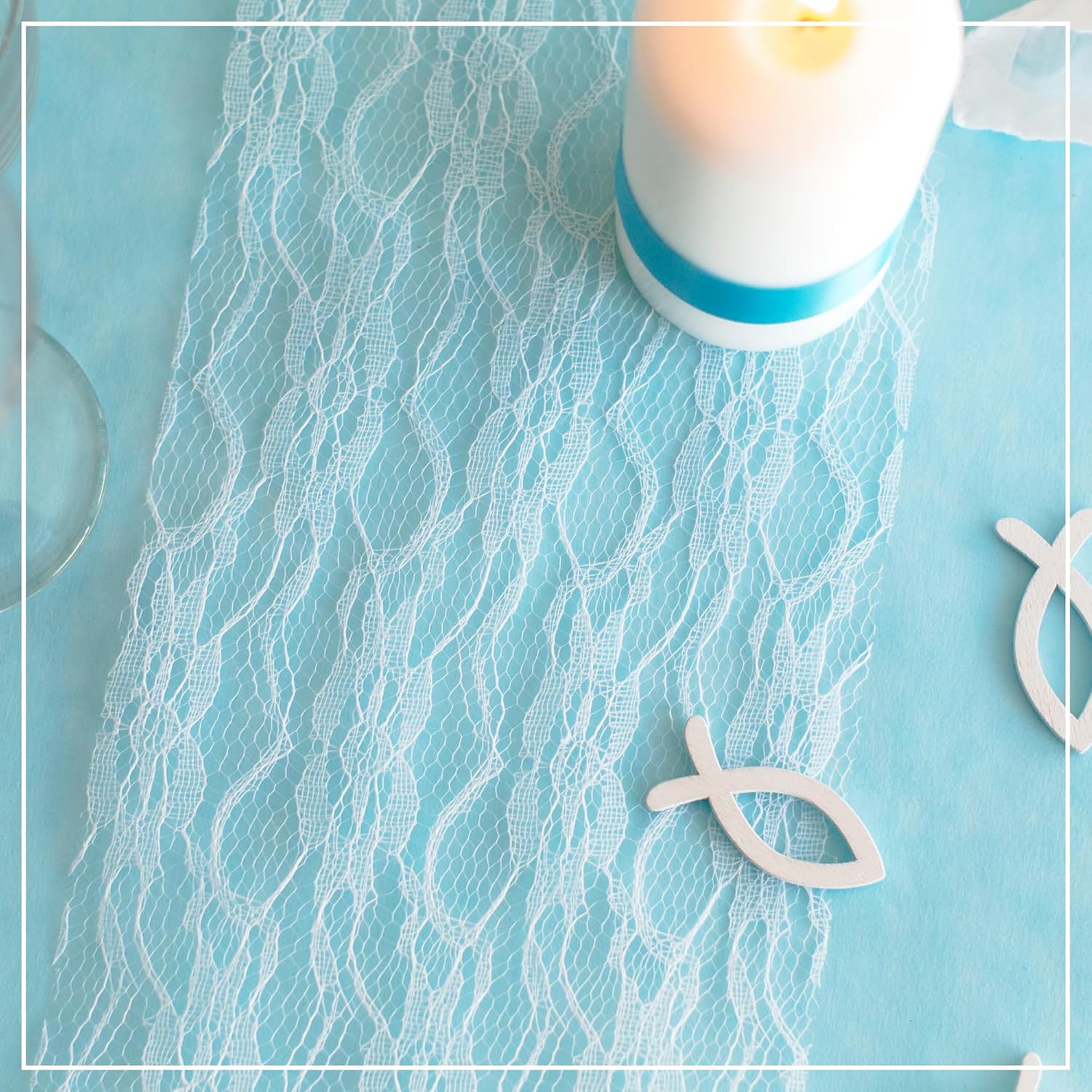 Thumbnail 5 de 100%Mosel Tischläufer Spitze in Reinweiß (15 cm x 25 m) – eleganter Spitzen-Tischband für Hochzeit & Taufe