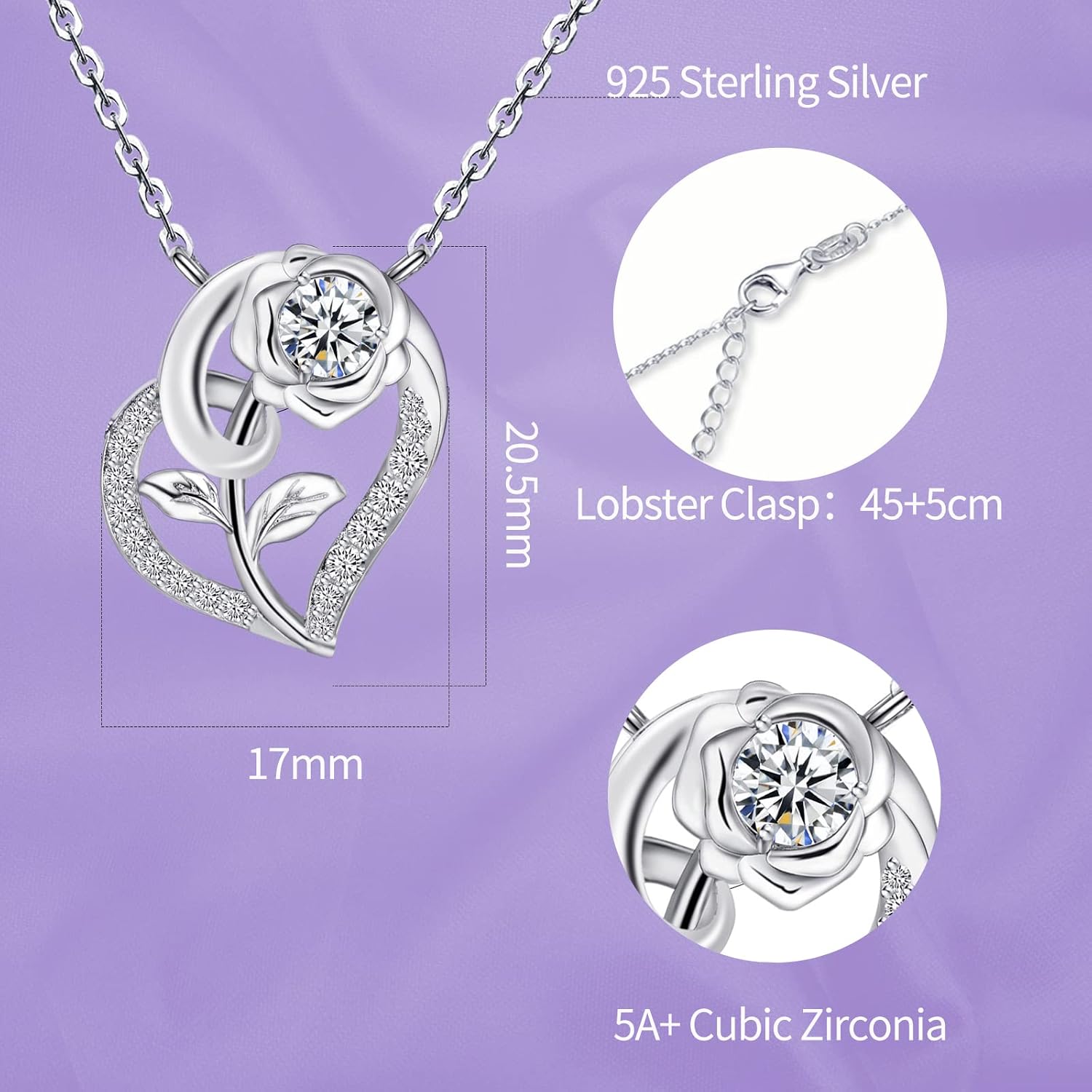 Thumbnail 4 de Qings Herz Geburtsstein Kette 925 Silber