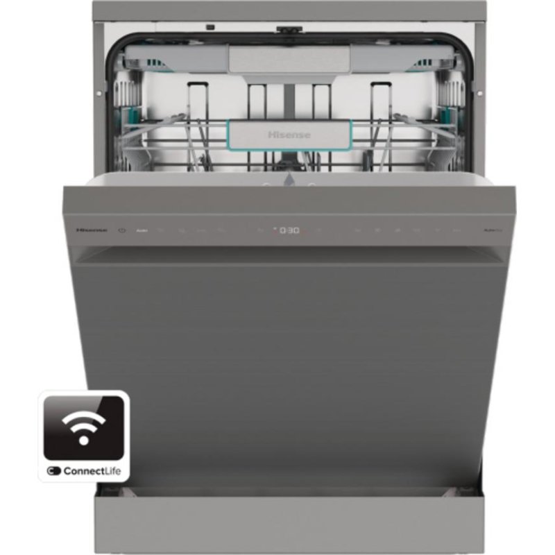 Detalle de Lavavajillas Hisense HS673A90X de 16 cubiertos con Wi‑Fi, motor Inverter y autolimpieza