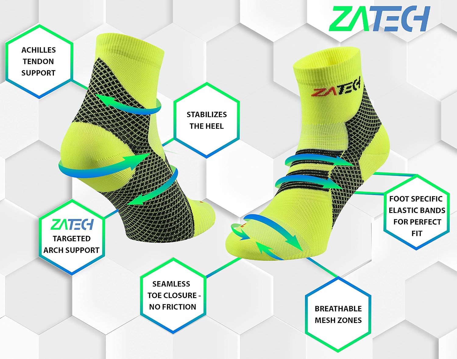 Detalle de ZaTech Chaussettes de compression pour fasciite plantaire – soutien ciblé talon, cheville et voûte