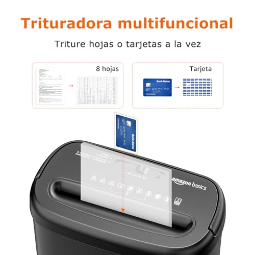 Detalle de Amazon Basics Trituradora de Papel de Corte Cruzado 8 Hojas, 14 L, Negro