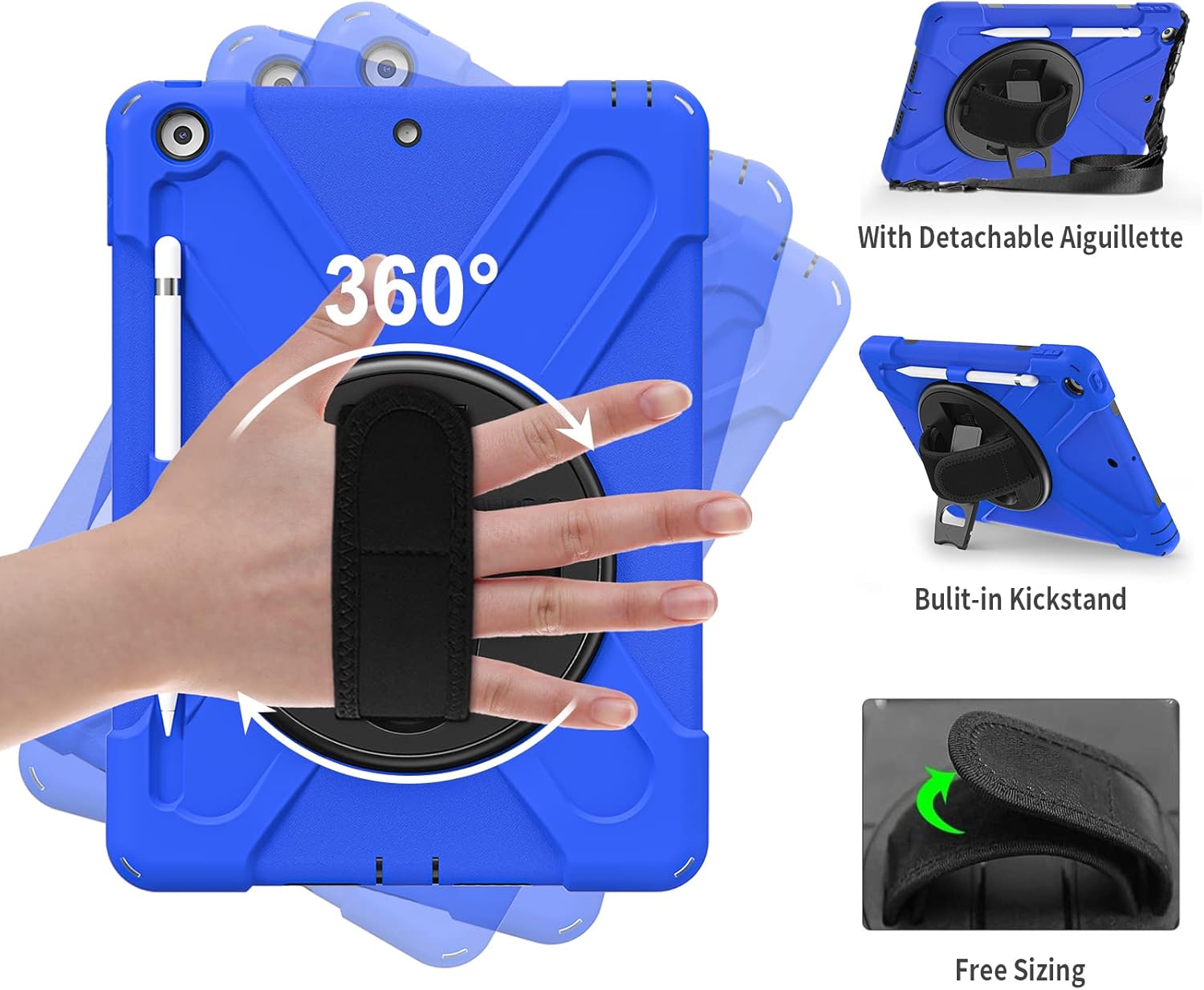 Thumbnail 2 de Gerutek Shockproof Rugged Case for iPad 9th / 8th / 7th (10.2-inch) with 360° Stand, Hand Strap & Shoulder Strap, Blue