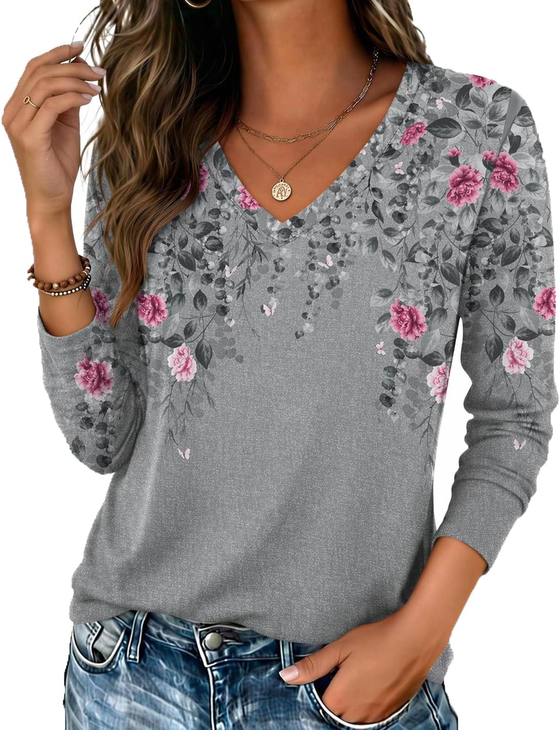 Thumbnail 6 de Zeagoo Womens Long Sleeve V-Neck Basic Tee Tops: Dressy Casual Work Blouses for All Seasons