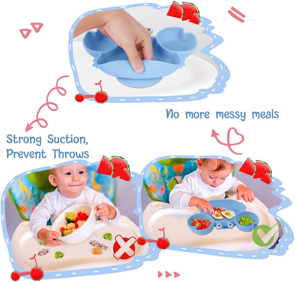 Thumbnail 4 de Vicloon Piatto per Bambini in Silicone con Ventosa: tre scomparti, senza BPA, sicuro e lavabile in lavastoviglie