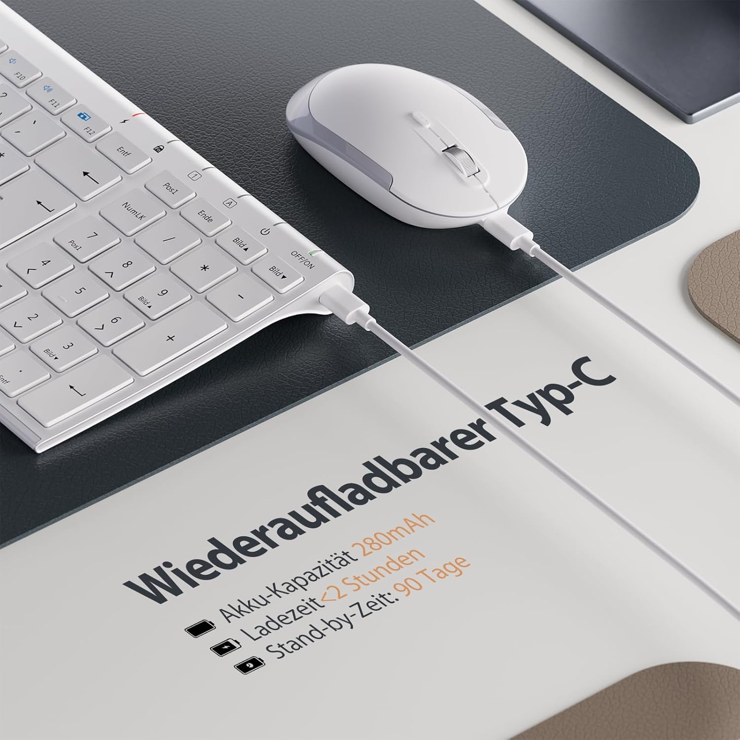 Thumbnail 3 de iClever Tastatur Maus Set Kabellos – Ultrakompakt, wiederaufladbar, QWERTZ Weiß
