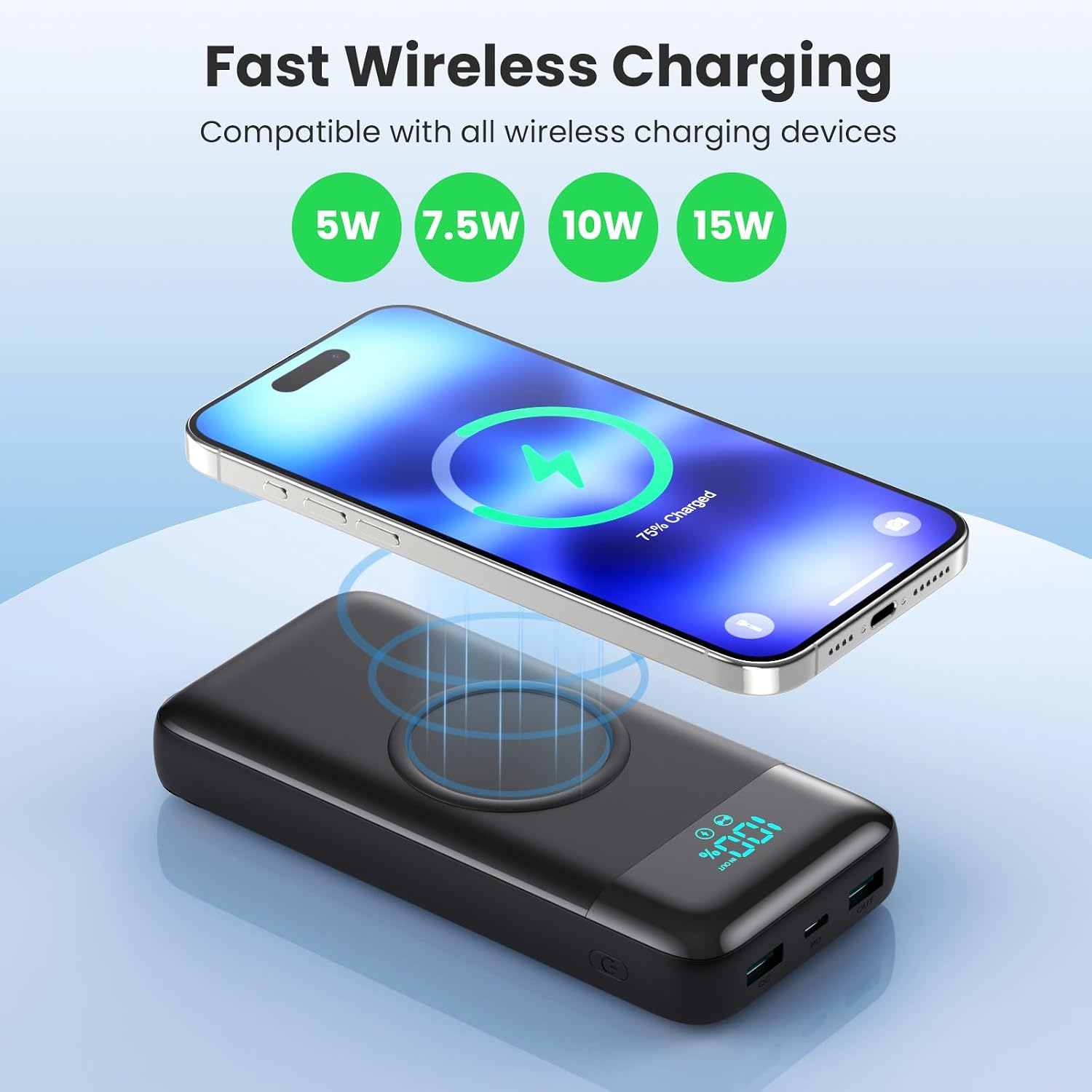 Detalle de YHO HX160Q2 40,800mAh Power Bank with Built-In Cables and Wireless Charging