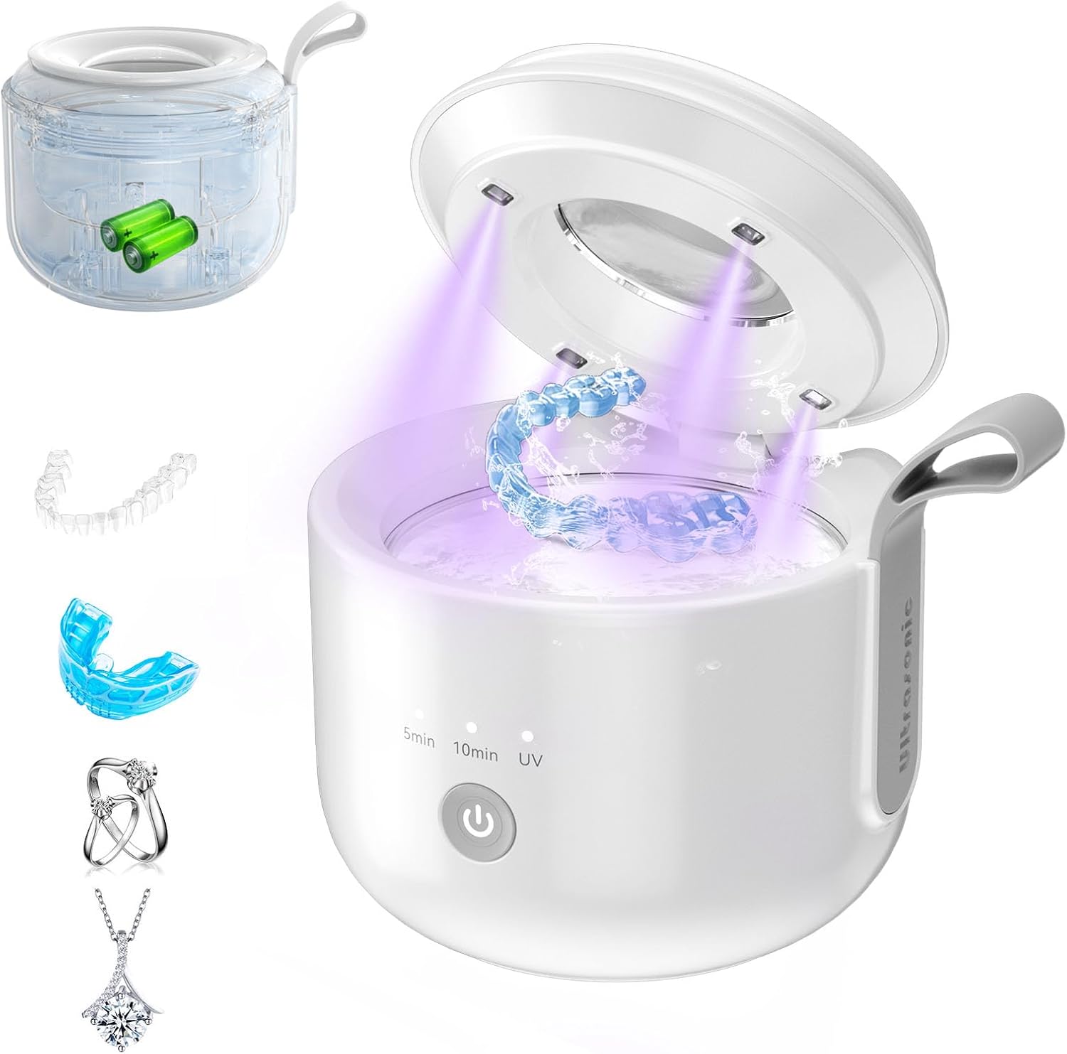 Detalle de JeaTone Ultrasonic Retainer Cleaner Machine — 48kHz, Portable 200ML