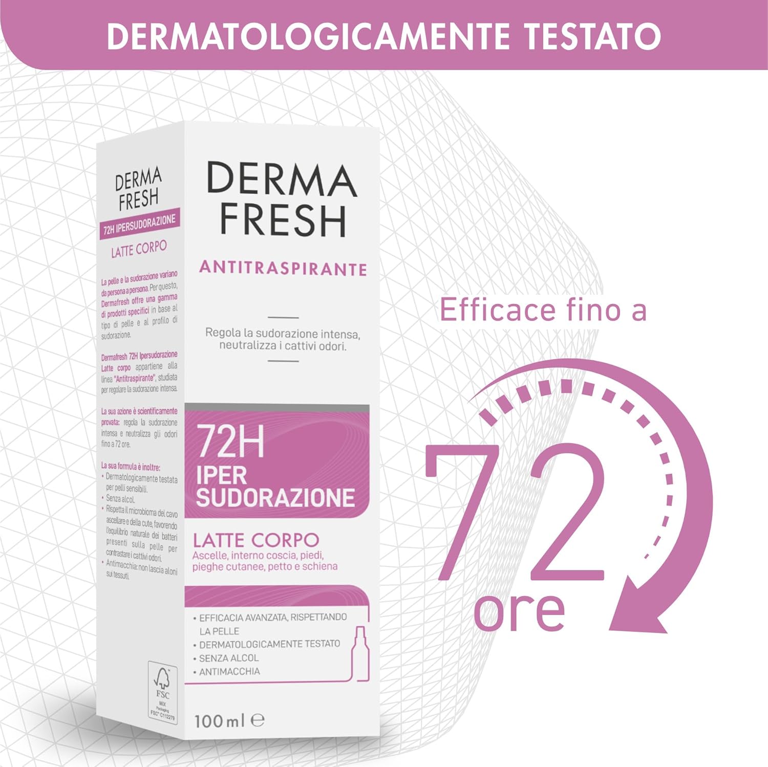 Detalle de Dermafresh Ipersudorazione Efficace 72H – Deodorante antitraspirante latte corpo 100 ml, no alcol