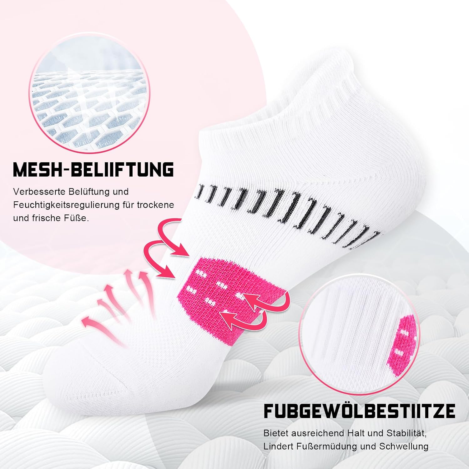 Detalle de EconioSocken Sneaker Socken Damen (39–42) – Anti-Blasen Laufsocken mit gepolsterter Sohle
