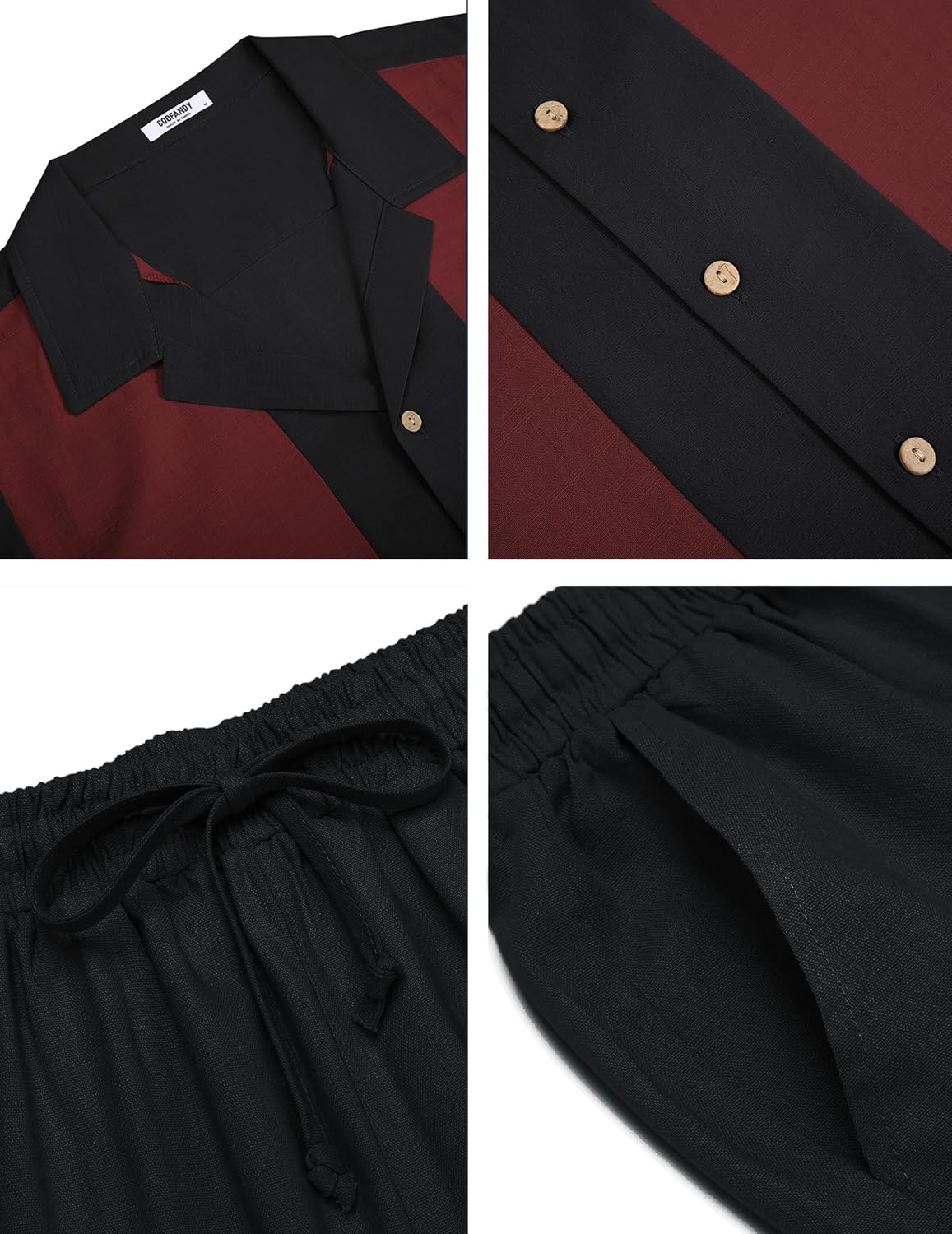 Thumbnail 5 de COOFANDY Men 2 Piece Linen Outfit: Beach Button-Down Shirt and Loose Pants Set