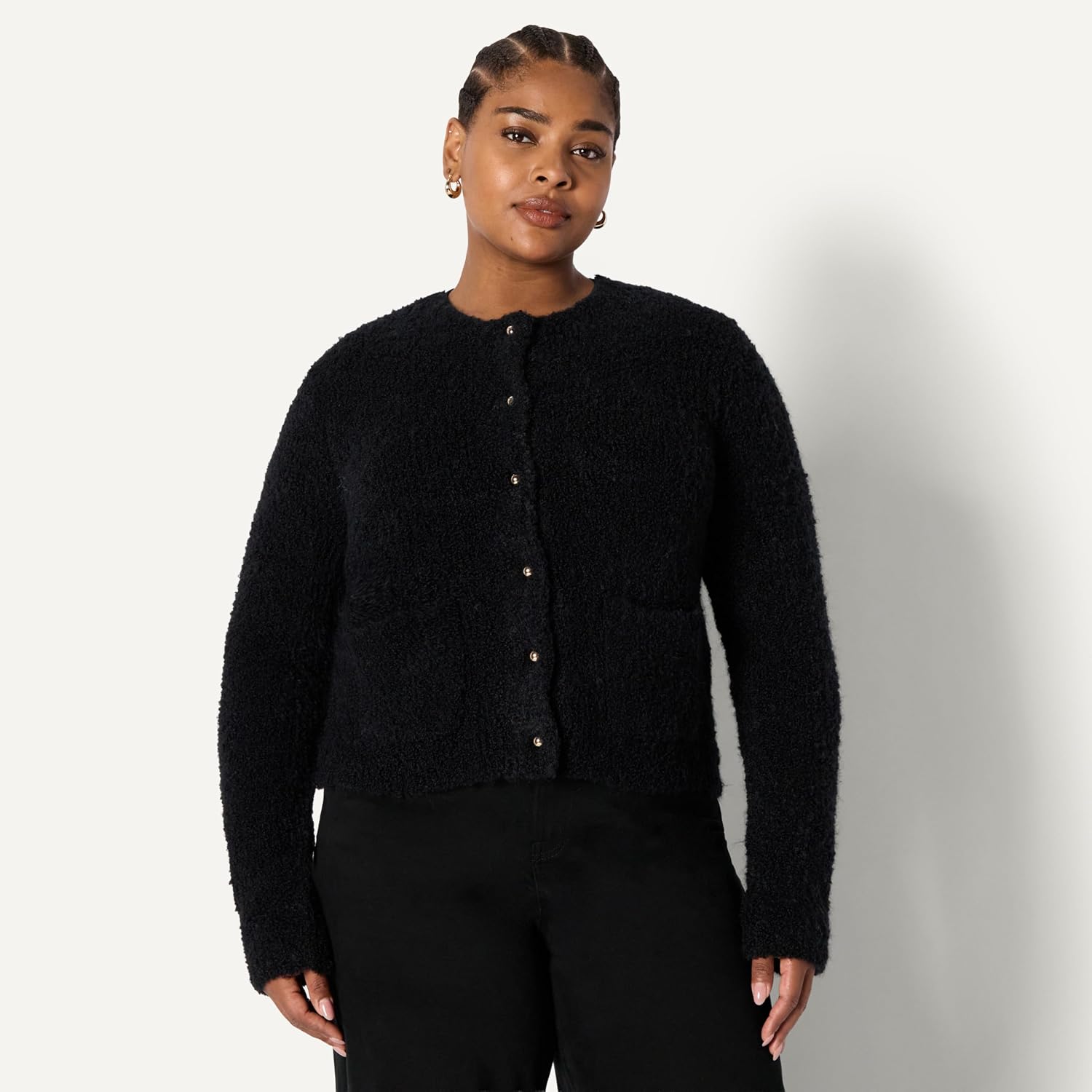 Detalle de Amazon Essentials Damen Regular-Fit Bouclé-Wollmischung Jacke „Demis Favorit“ mit Knöpfen