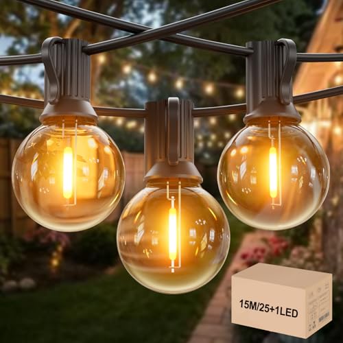 Detalle de GLOBELIT Guirlande Guinguette Extérieur 15M – Lumineuse LED IP45, Blanc Chaud, connexion jusqu’à 450 ampoules