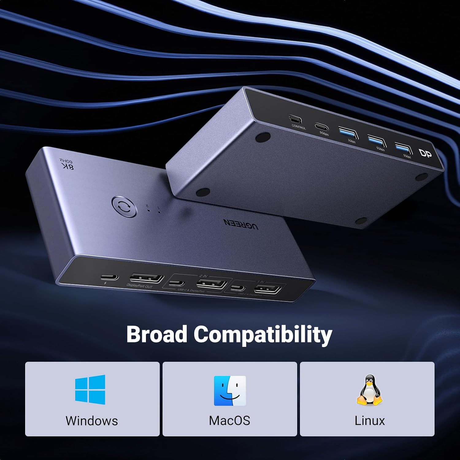 Thumbnail 6 de UGREEN DP KVM-switch voor 2 pc’s, 8K@60Hz en 4 USB 3.0-poorten
