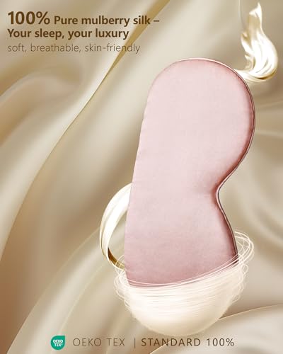 Detalle de Aosun Silk Sleep Mask (Pink) – 22-Momme 100% Mulberry Silk, Light-Blocking with Adjustable Strap