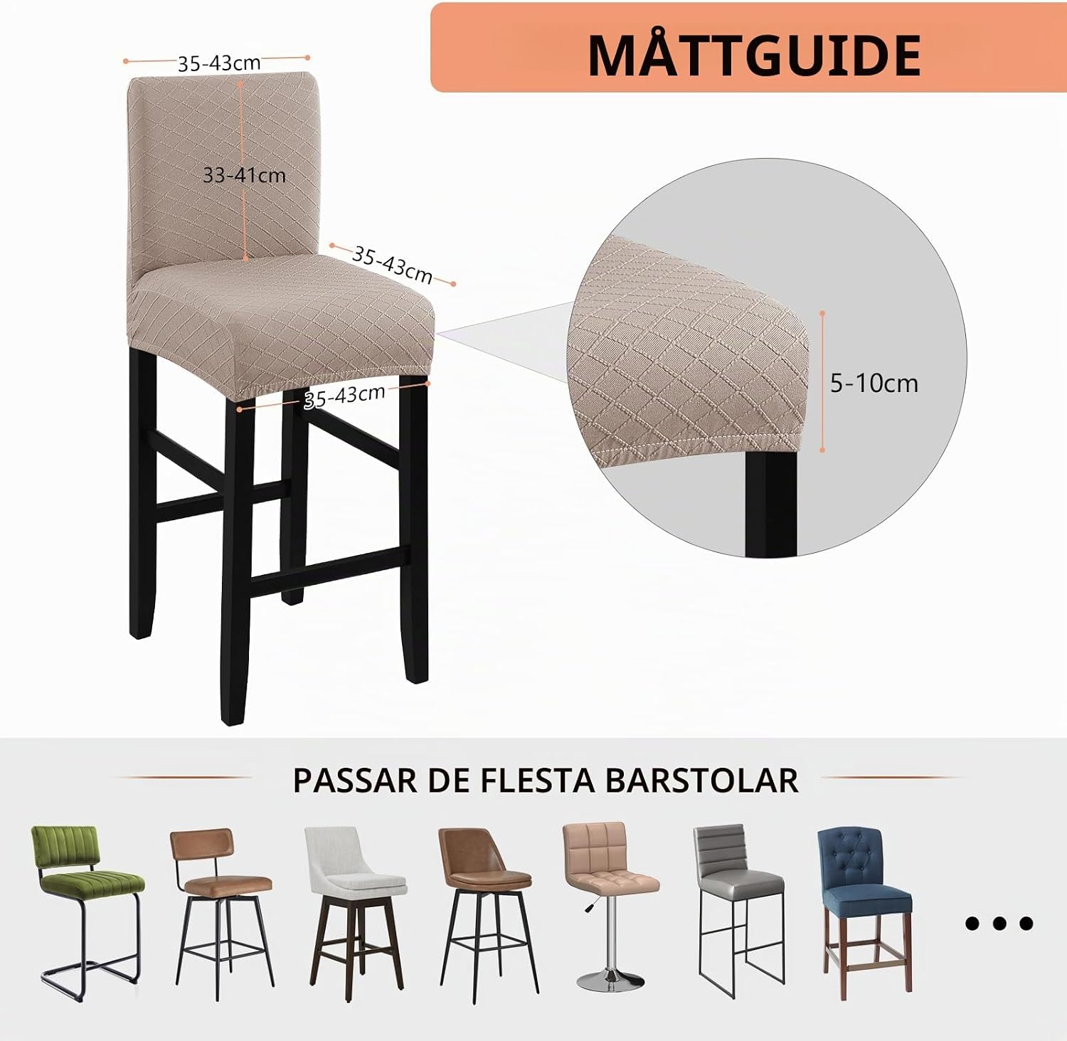 Detalle de Fuloon vattentäta barstolsöverdrag med ryggstöd, 4-pack i kaki