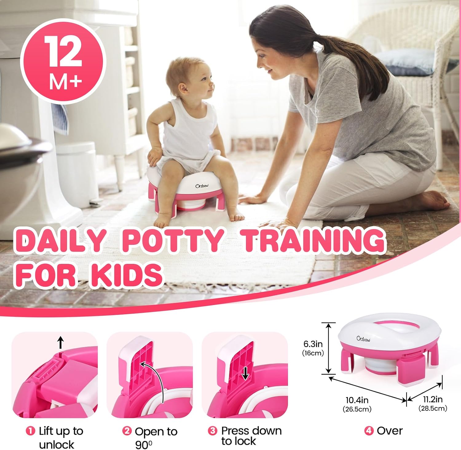 Thumbnail 1 de Orzbow Vasino portatile per bambini da viaggio con 40 sacchetti igienici e seduta stabile (rosa)