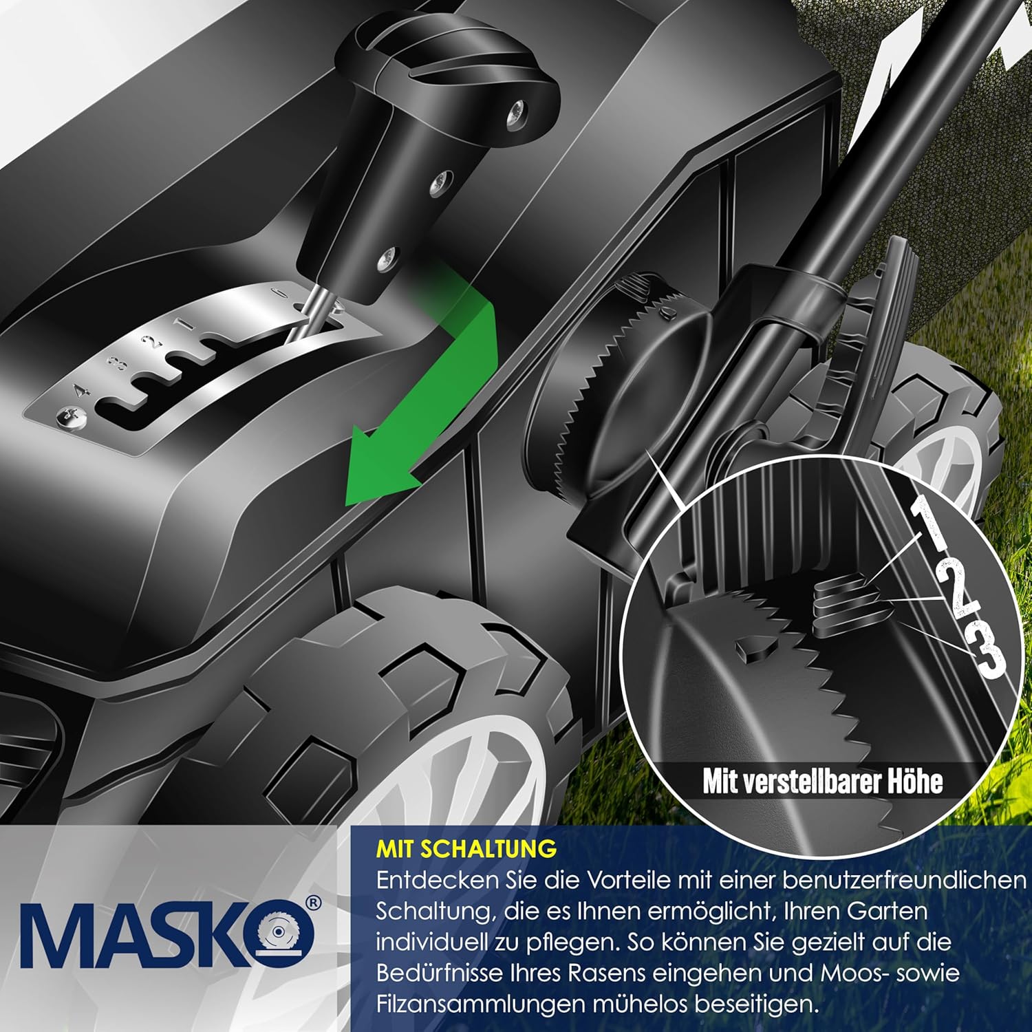 Detalle 1 de MASKO® Elektro 2in1 Vertikutierer & Rasenlüfter 1800 W, 40 cm Arbeitsbreite, 55-L-Fangkorb