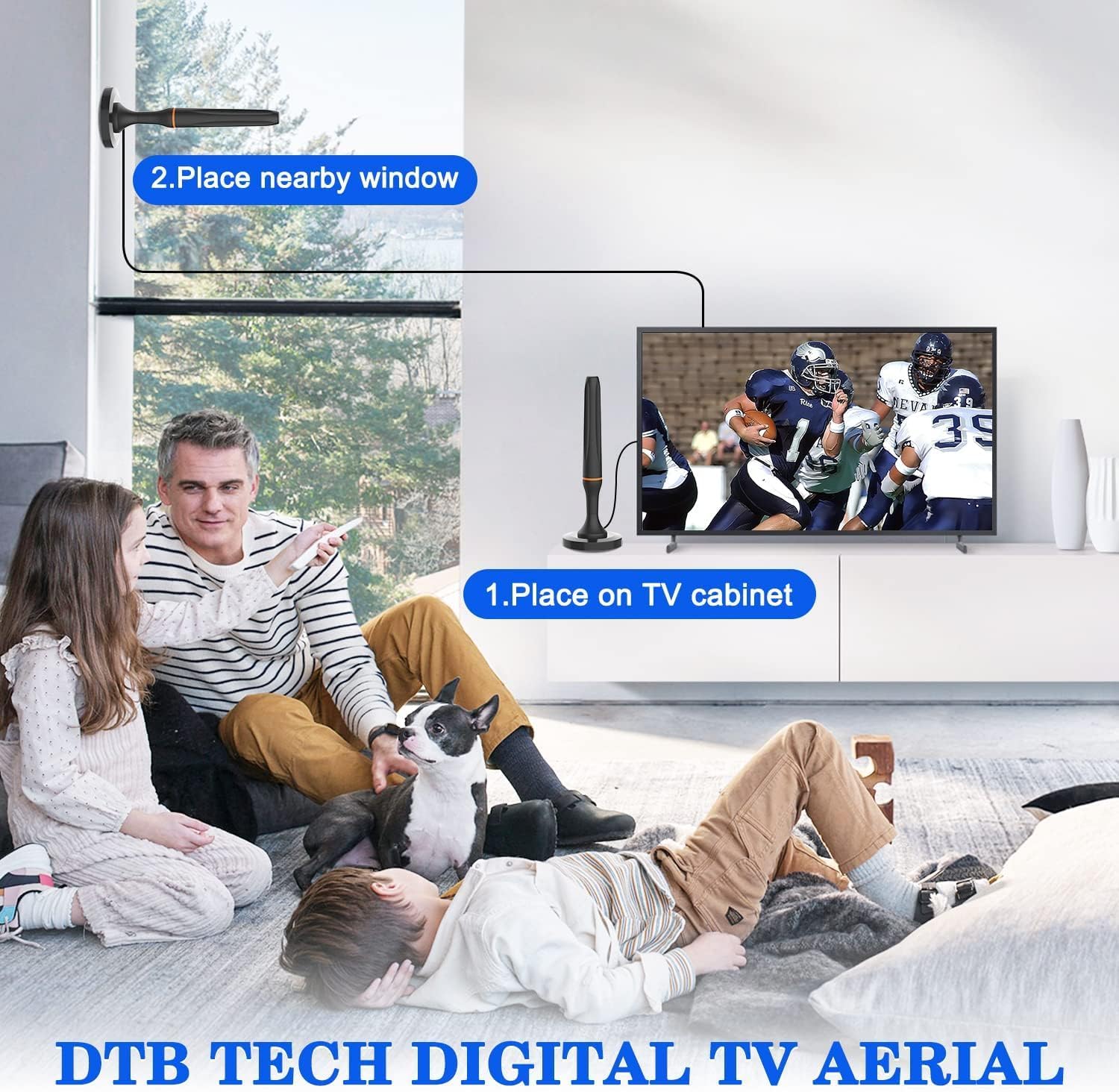 Detalle 2 de Digital Indoor TV Aerial for Smart TV with Magnetic Base — 120 Mile 360° Reception
