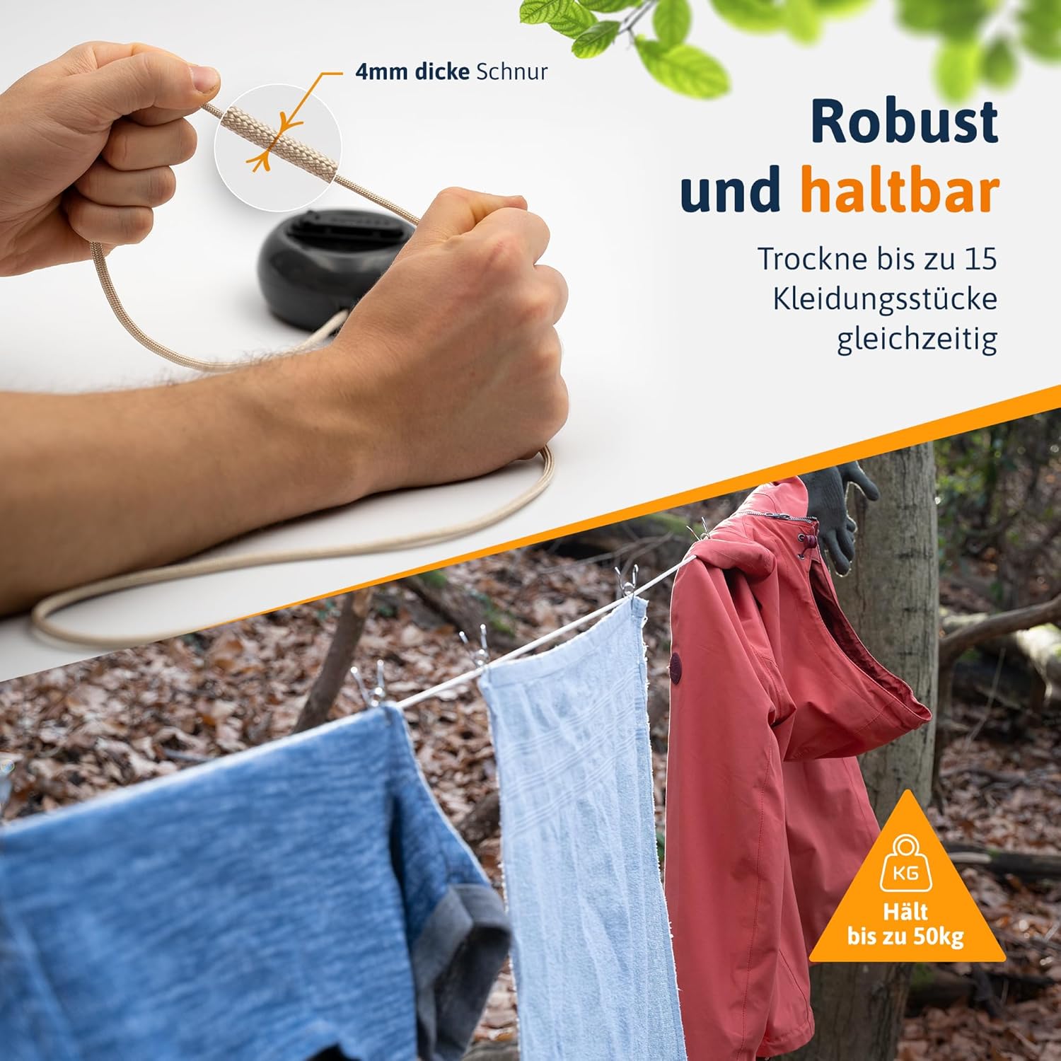 Thumbnail 5 de AUTDOOR Wäscheleine ausziehbar mit Kurbel – 10 m Schnur, heavy duty, für Camping und Reisen