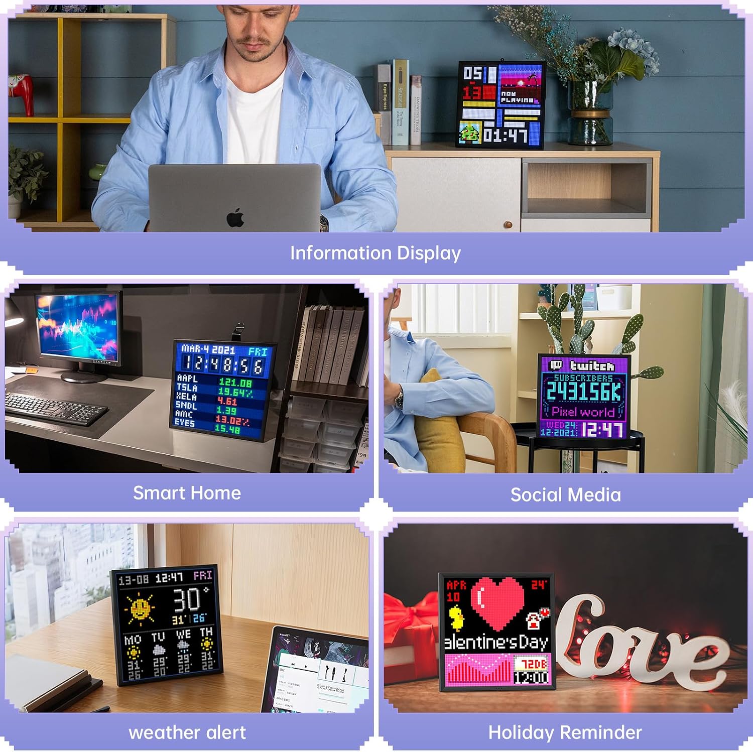 Detalle de Divoom Pixoo-64 WiFi Pixel Art Display (64x64 LED) mit App-Steuerung