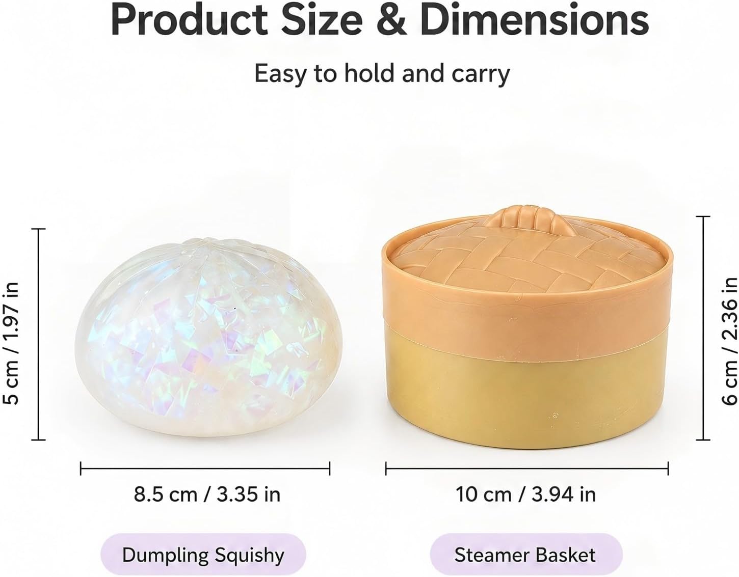 Detalle de Glitter Bao Bun Squishy with Steamer Basket – Pearly White Dumpling Toy
