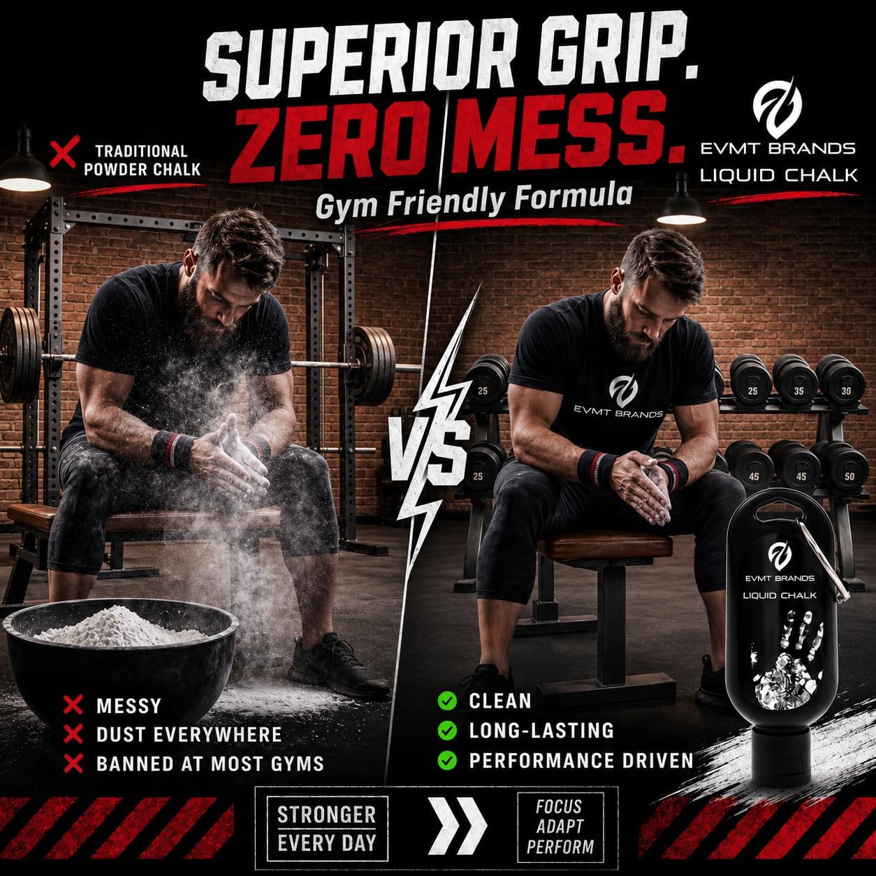 Detalle de EVMT Brands Liquid Chalk: Mess-Free, Sweat-Resistant Grip for Weightlifting, Gymnastics, and More