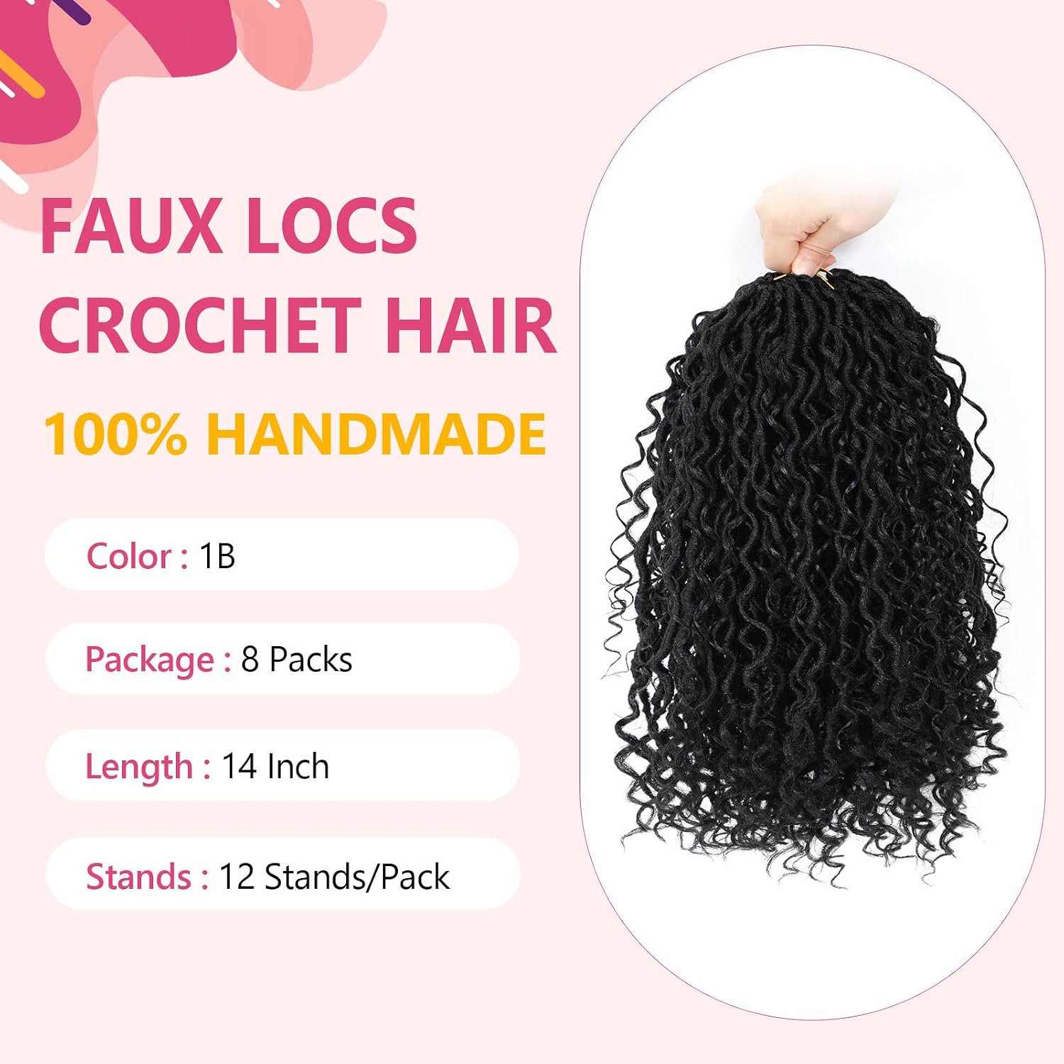 Thumbnail 4 de 8 Packs Boho Faux Locs Crochet Hair – Pre-Looped Goddess Locs, 14 Inch with Curly Ends for Black Women
