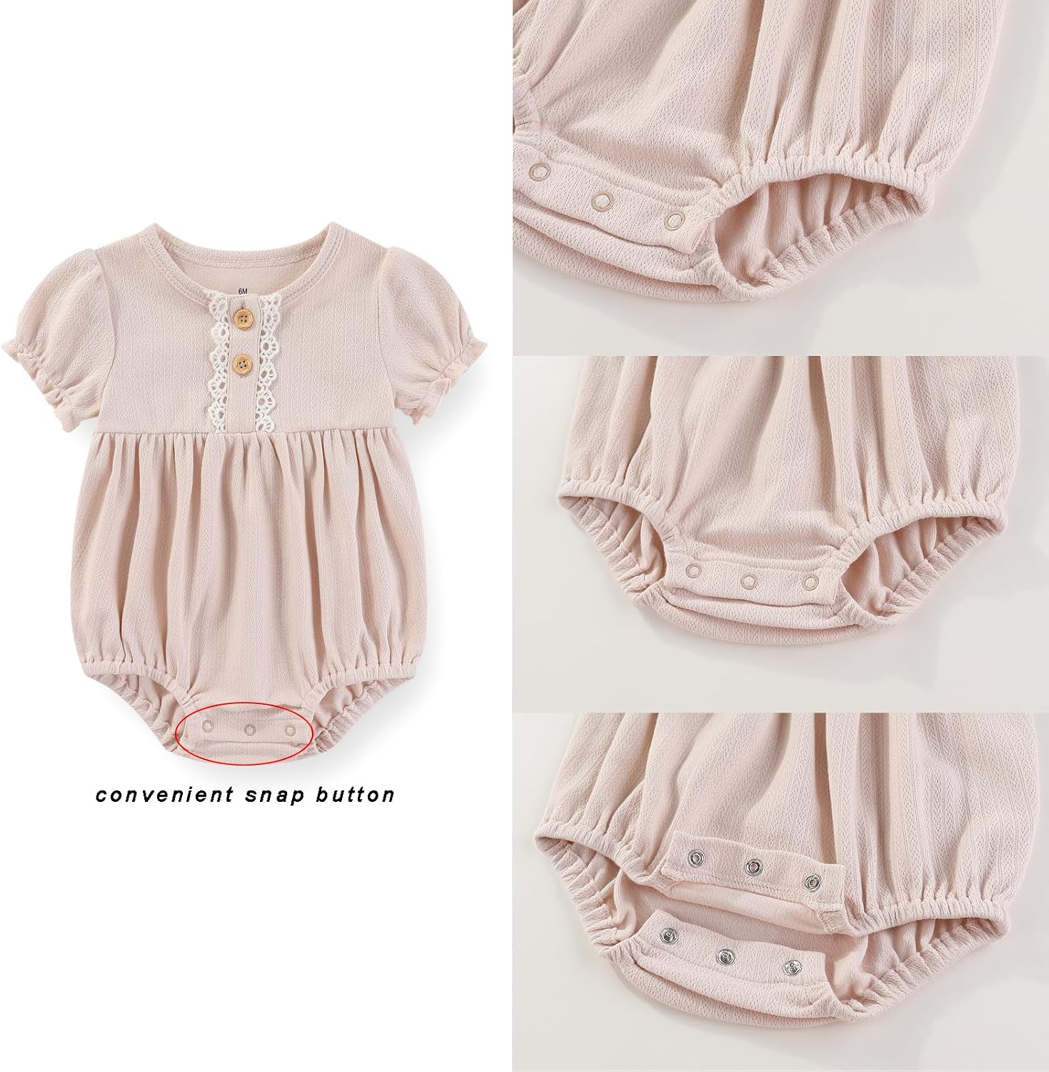 Thumbnail 5 de Ecojoy Baby Girl 3-Piece Grow Bodysuit Set with Long/Short Sleeves and 3 Headbands/Hats