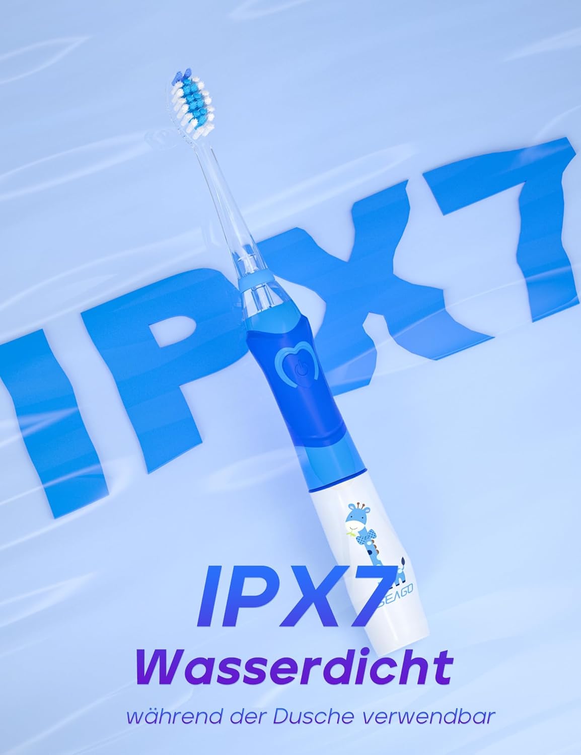 Thumbnail 6 de Seago elektrische Zahnbürste für Kinder ab 2 (SG977, blau) mit 4 Modi, LED-Licht & 4 extra-weichen Bürstenköpfen