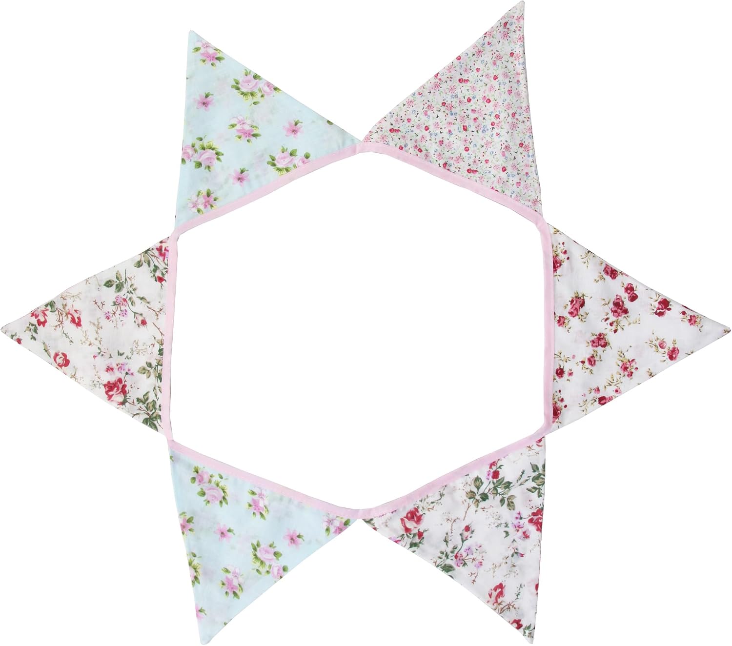 Detalle 2 de G2PLUS Floral Bunting Banner – 12 Double‑Sided Cotton Triangle Pennants, 10.8 Feet (3.3m) Vintage Themed Garlands