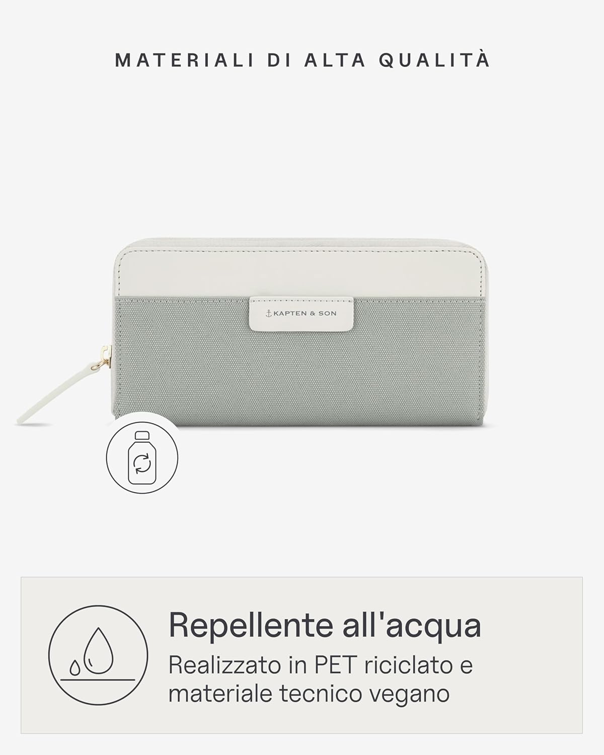 Detalle 2 de Kapten & Son Portafoglio Donna Bergen Pro Wallet Large – Verde Salvia, 14 slot e portamonete con zip