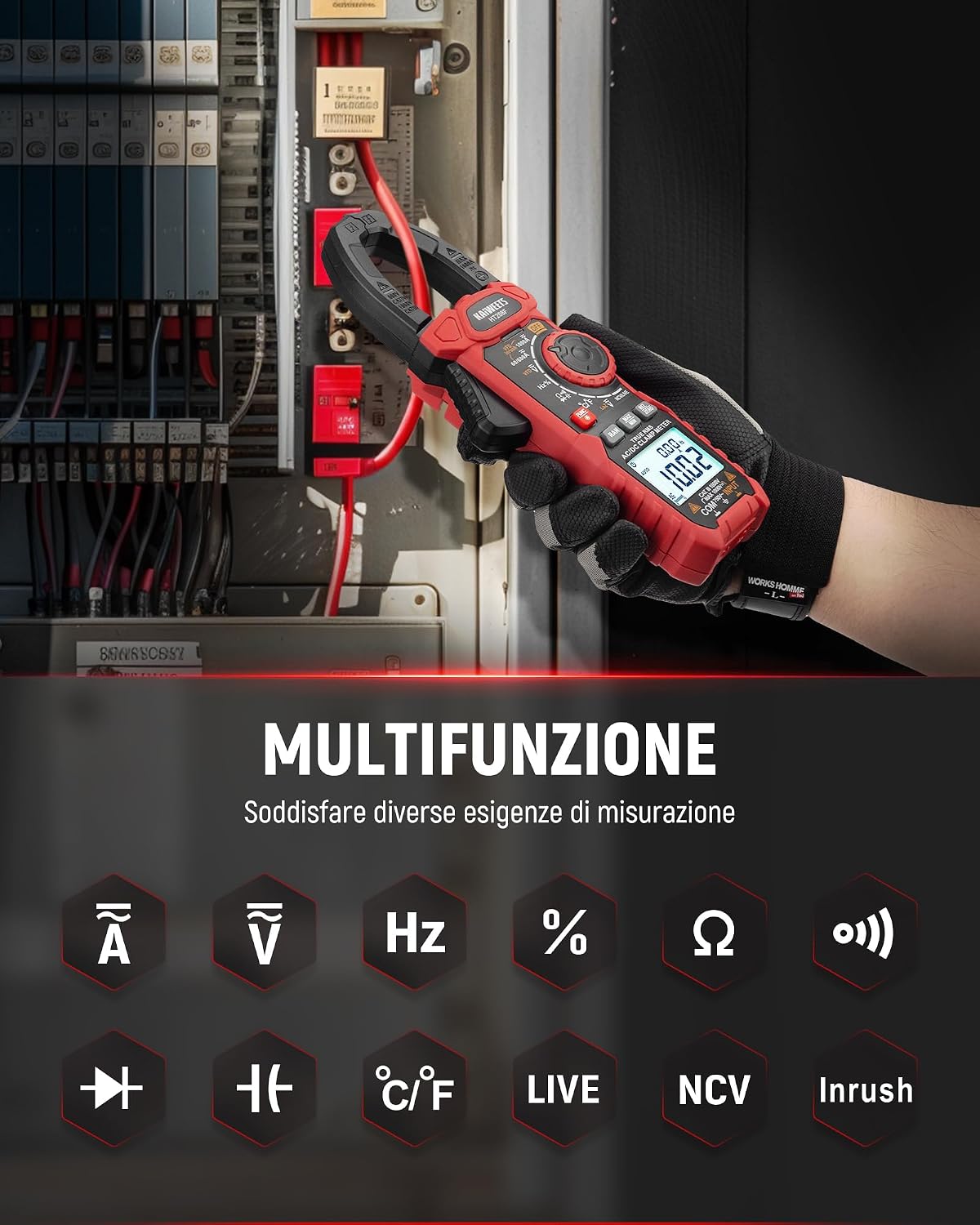 Thumbnail 6 de Pinza Amperometrica KAIWEETS HT208F AC/DC 1000A: ampere digitale con conteggio e funzioni avanzate